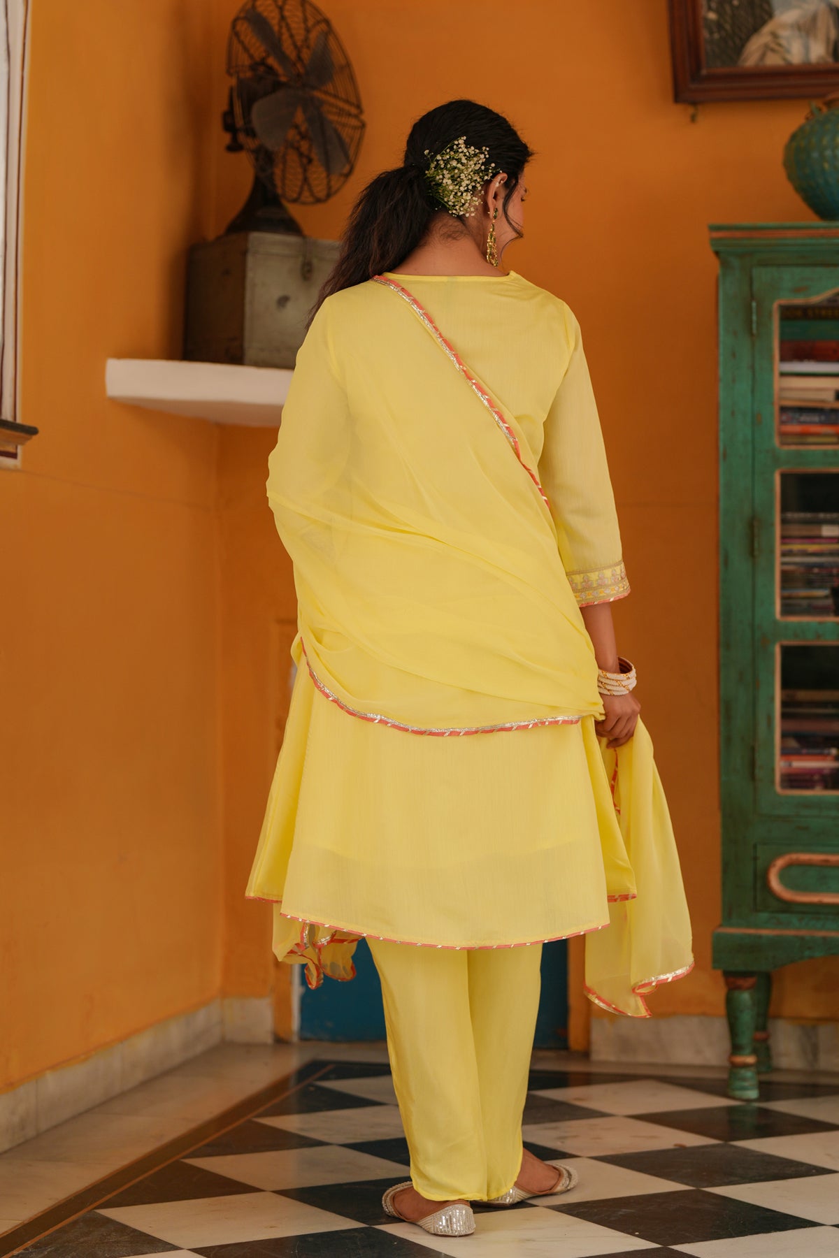 Yellow Chanderi Silk Zari Embroidered Anarkali Set