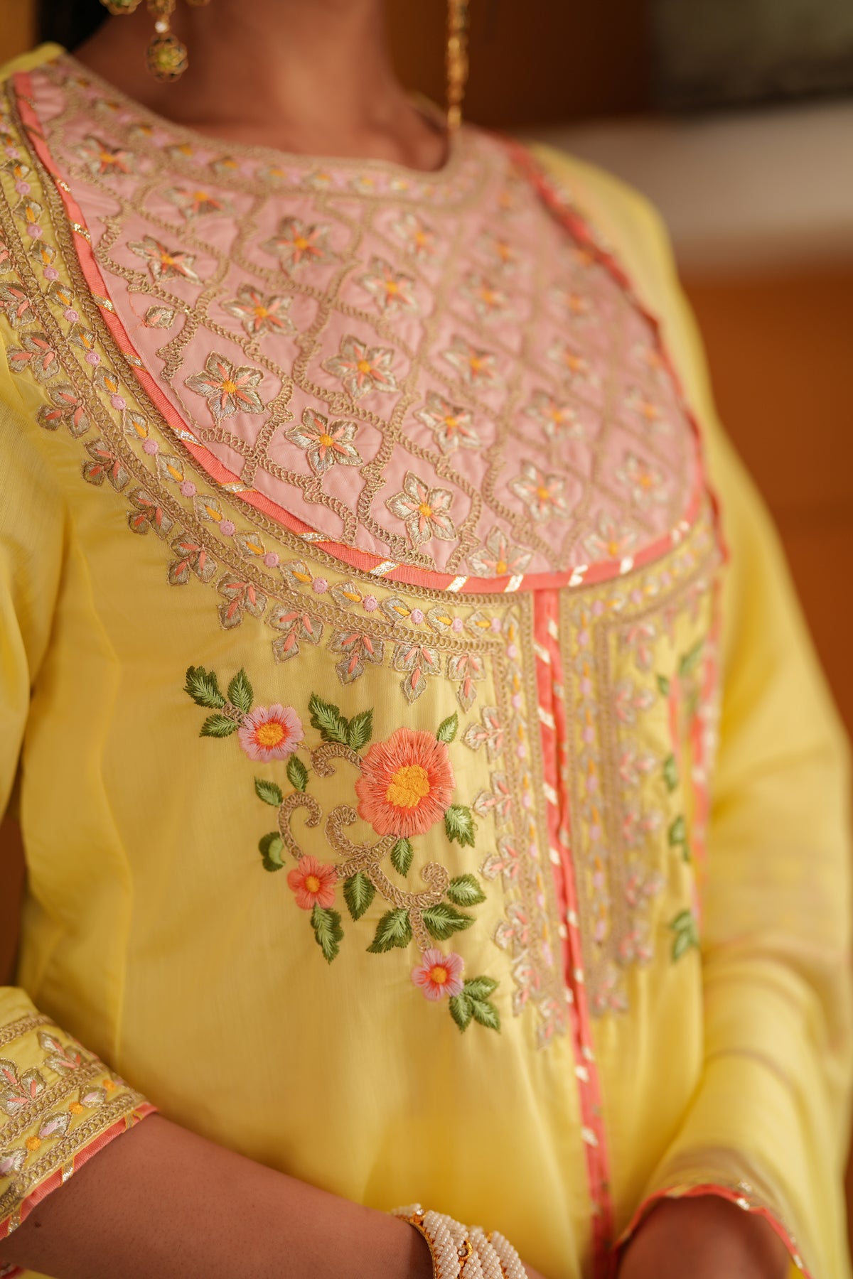 Yellow Chanderi Silk Zari Embroidered Anarkali Set