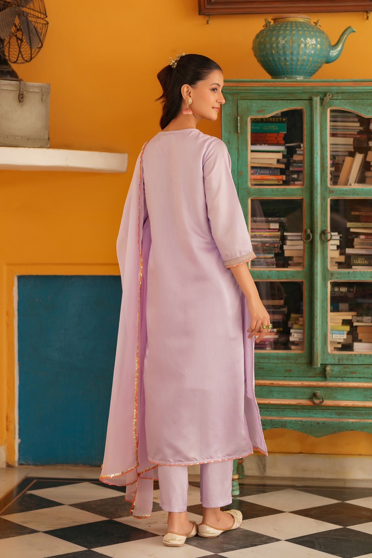 Lavender Chanderi Silk Zari Embroidered Straight Suit Set