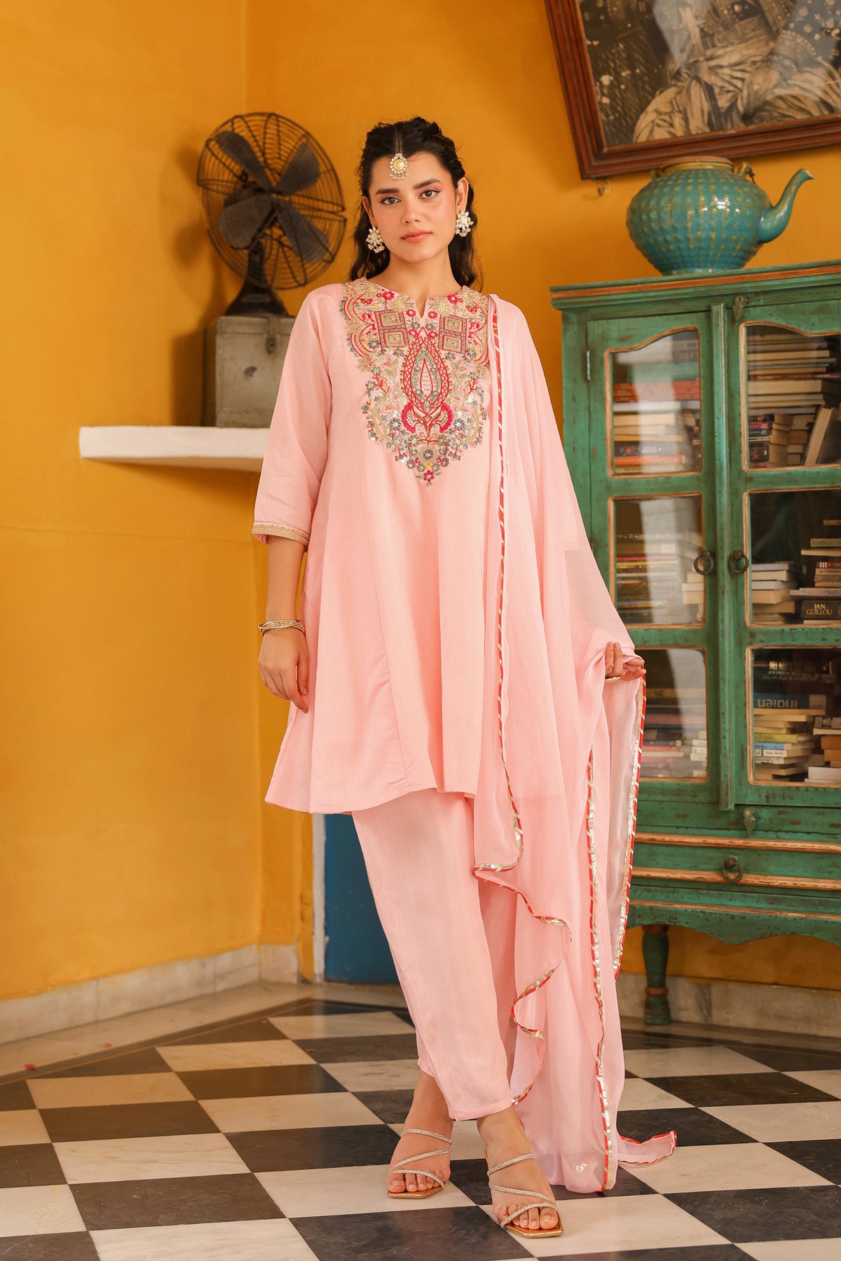 Pink Chanderi Silk Embroidered Suit Set