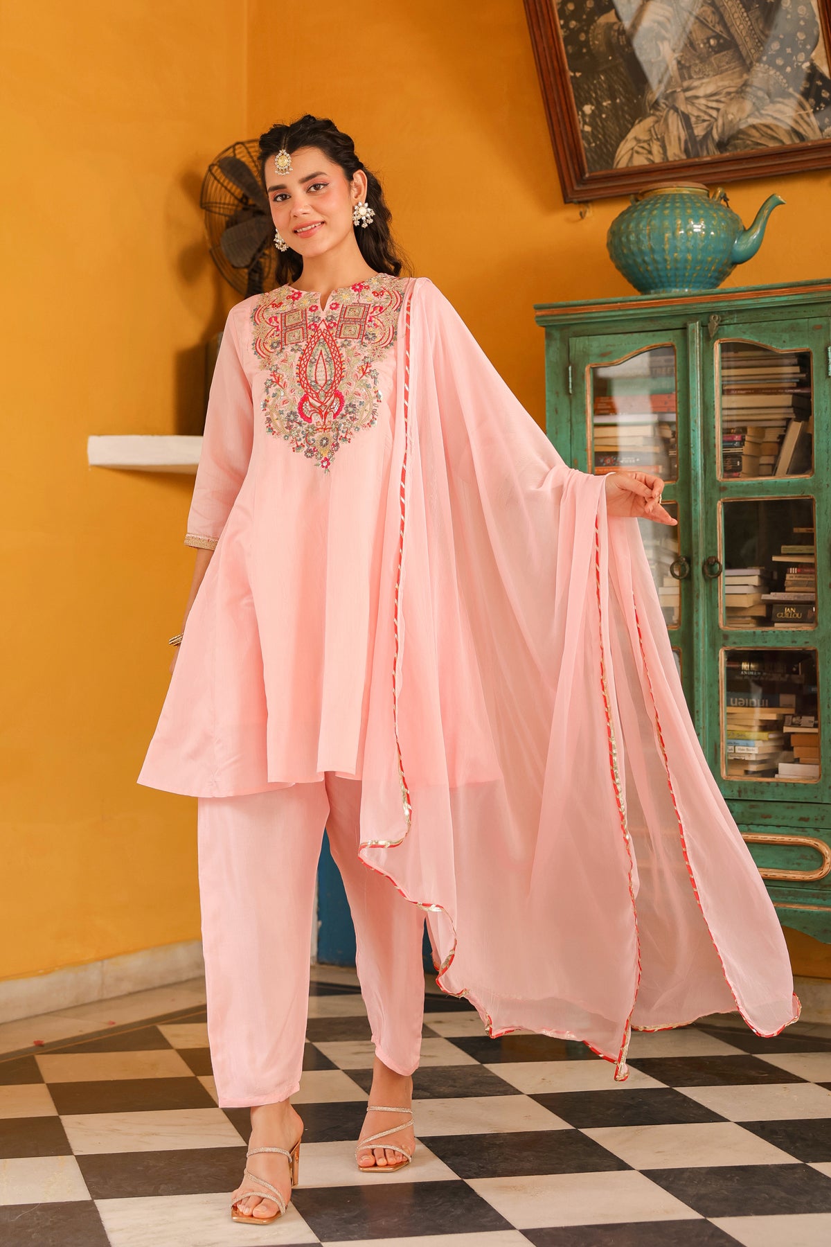 Pink Chanderi Silk Embroidered Suit Set
