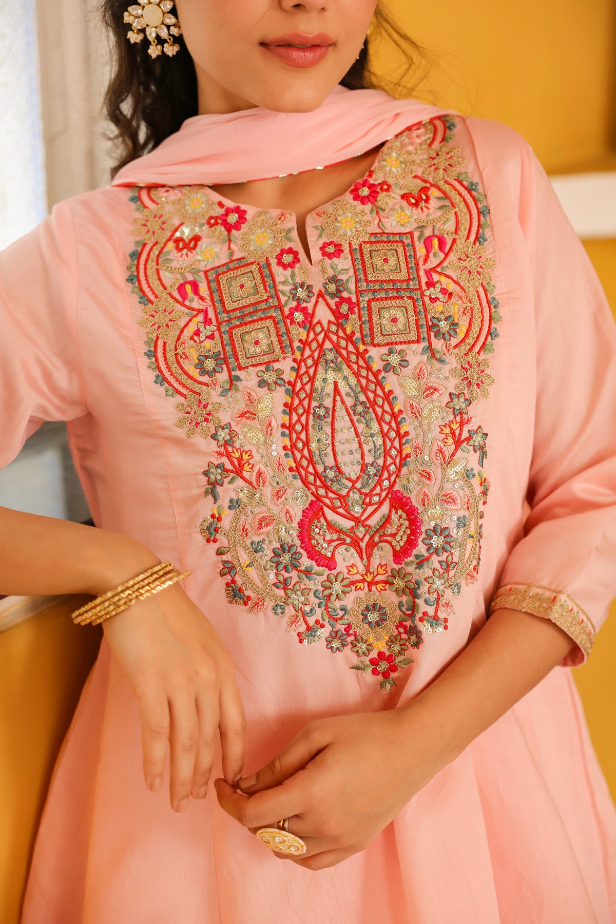 Pink Chanderi Silk Embroidered Suit Set
