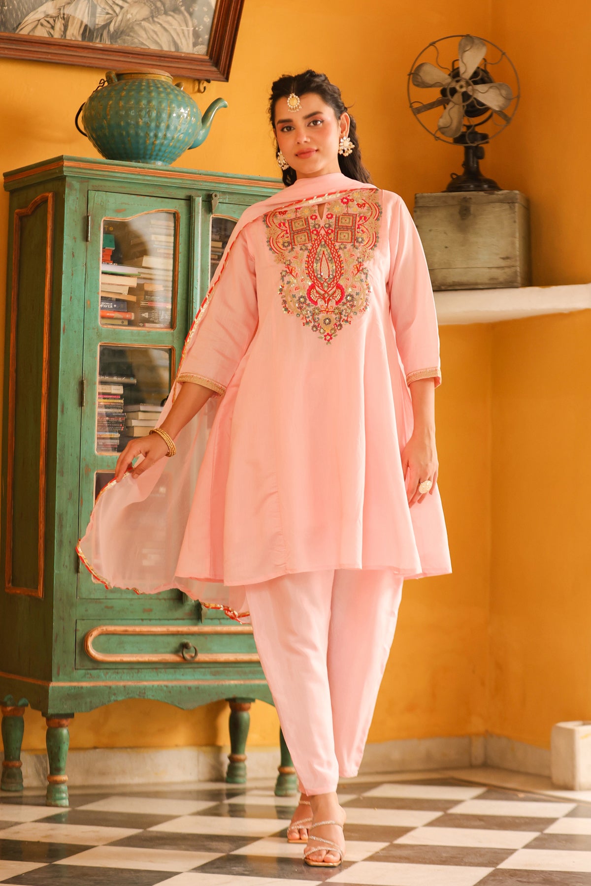 Pink Chanderi Silk Embroidered Suit Set