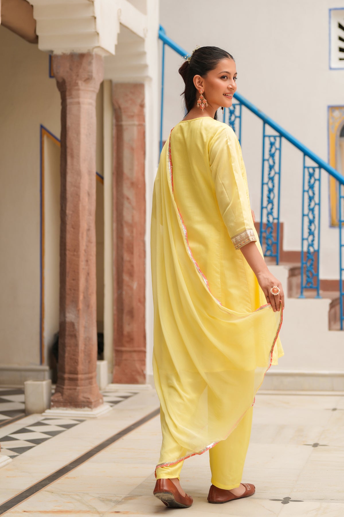 Yellow Chanderi Silk Embroidered Anarkali Set