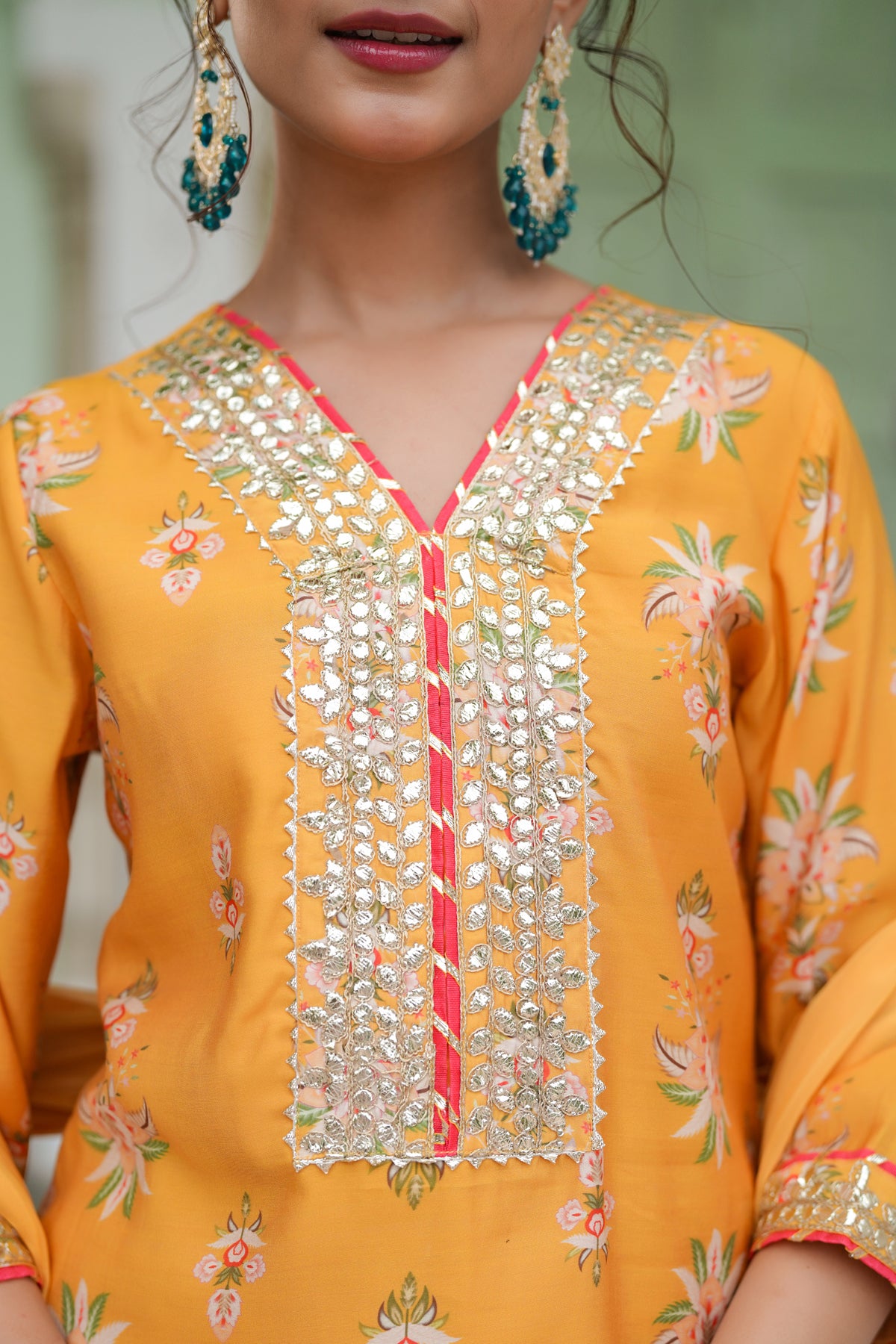 Mustard Chanderi Silk Floral Printed Sharara Set