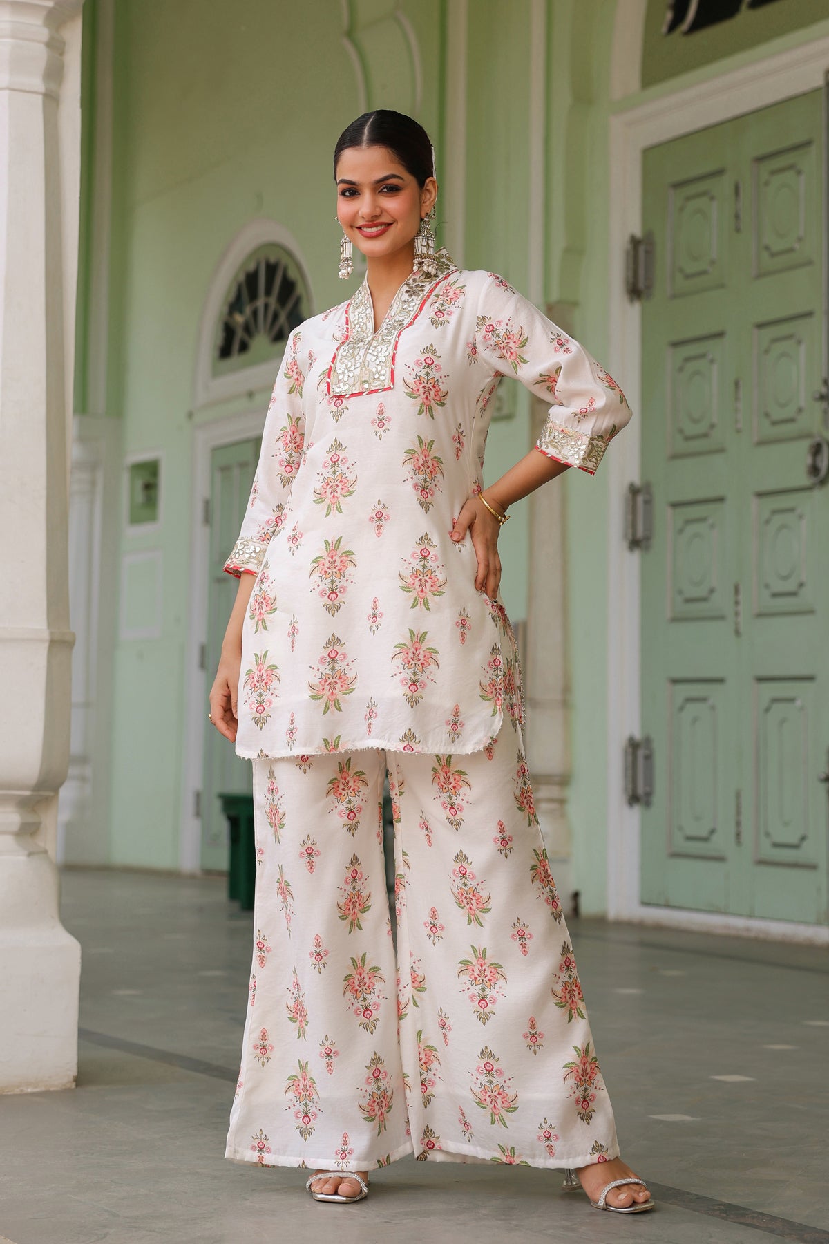 Ivory Chanderi Silk Floral Printed Co-ord Set