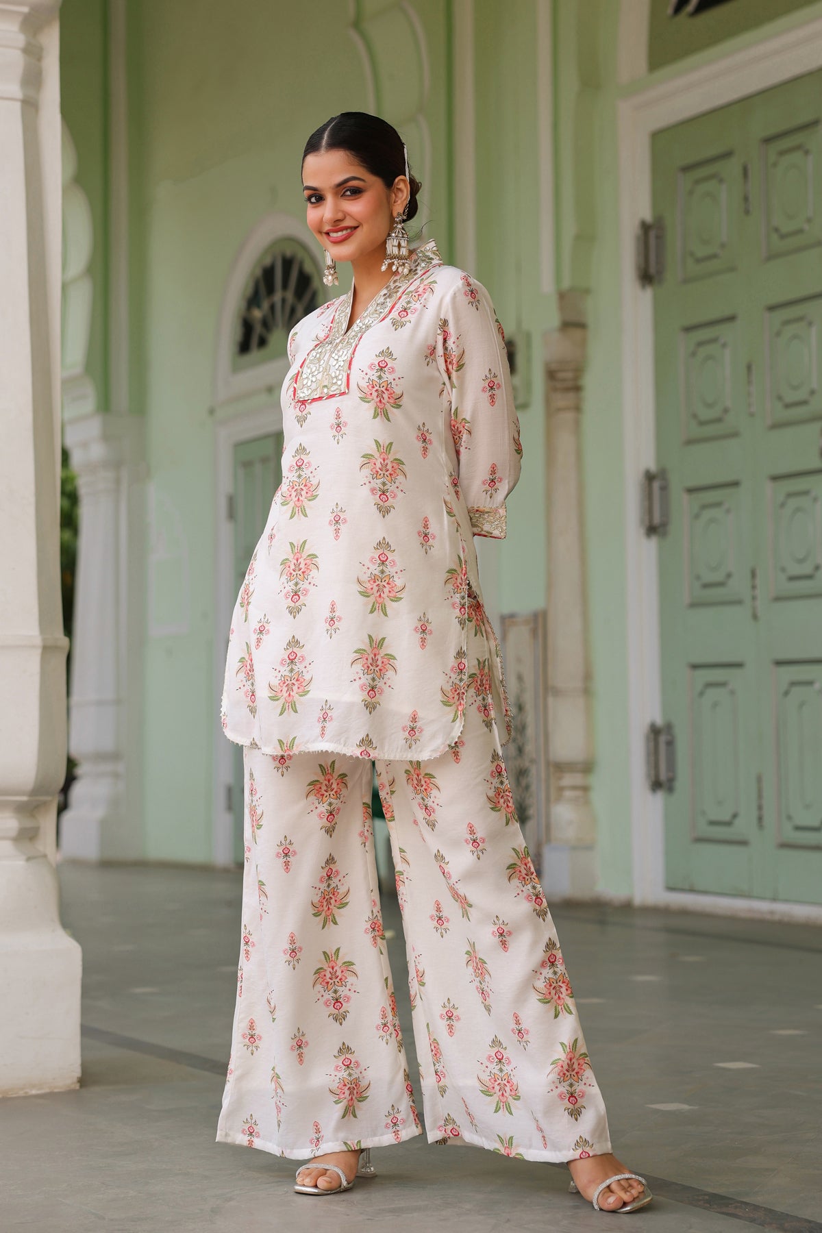 Ivory Chanderi Silk Floral Printed Co-ord Set