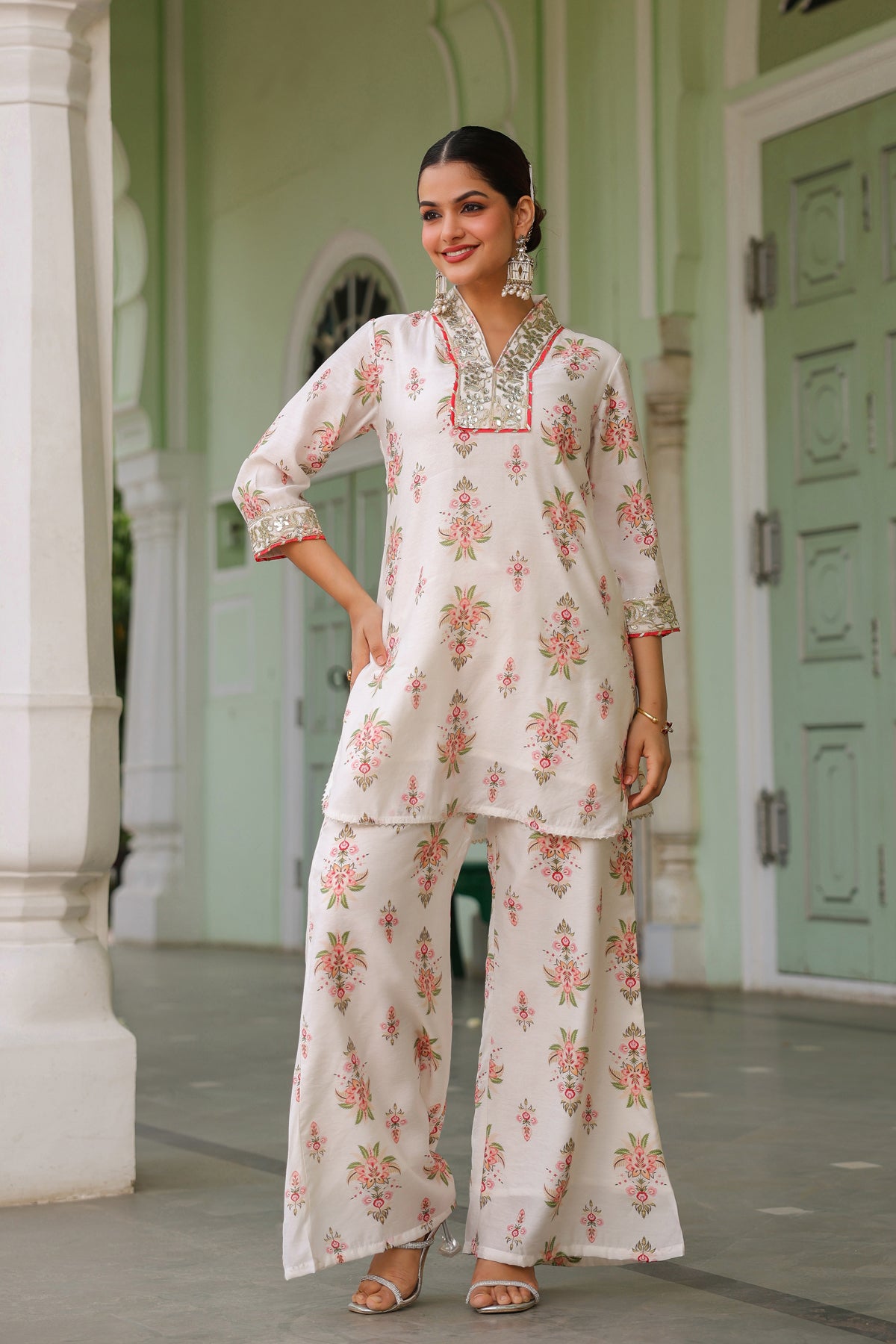 Ivory Chanderi Silk Floral Printed Co-ord Set