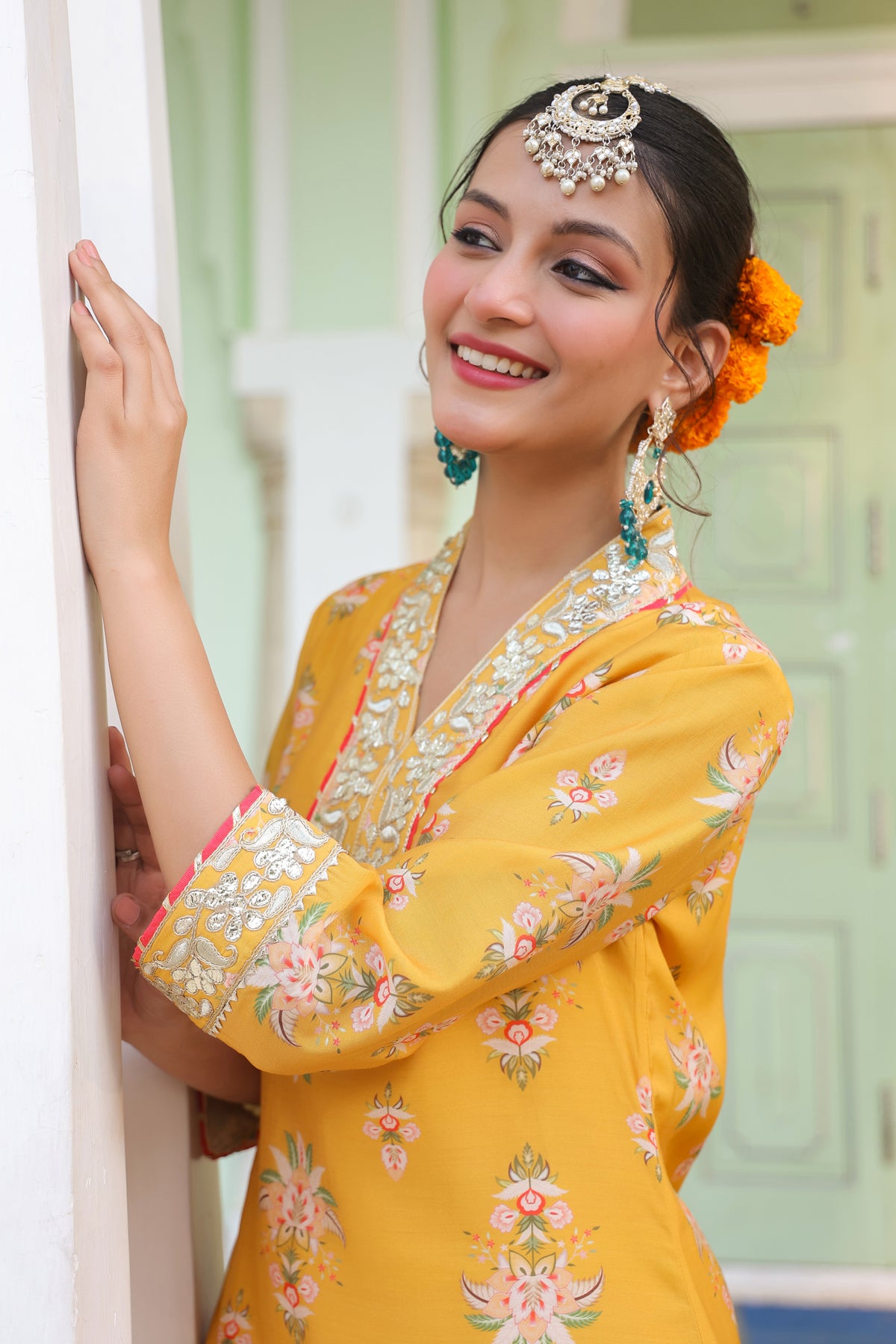 Mustard Chanderi Silk Floral Printed Co-ord Set