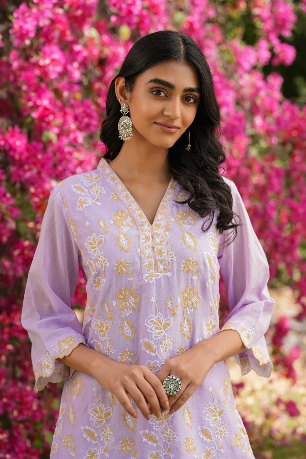 Lavender Cotton Mulmul Embroidered Co-ord Set
