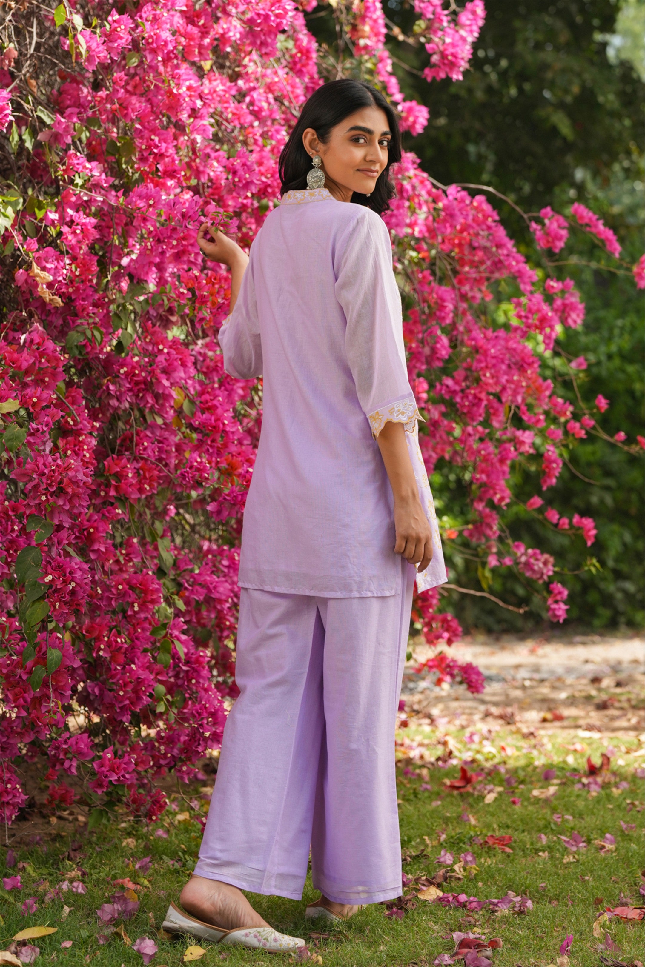 Lavender Cotton Mulmul Embroidered Co-ord Set
