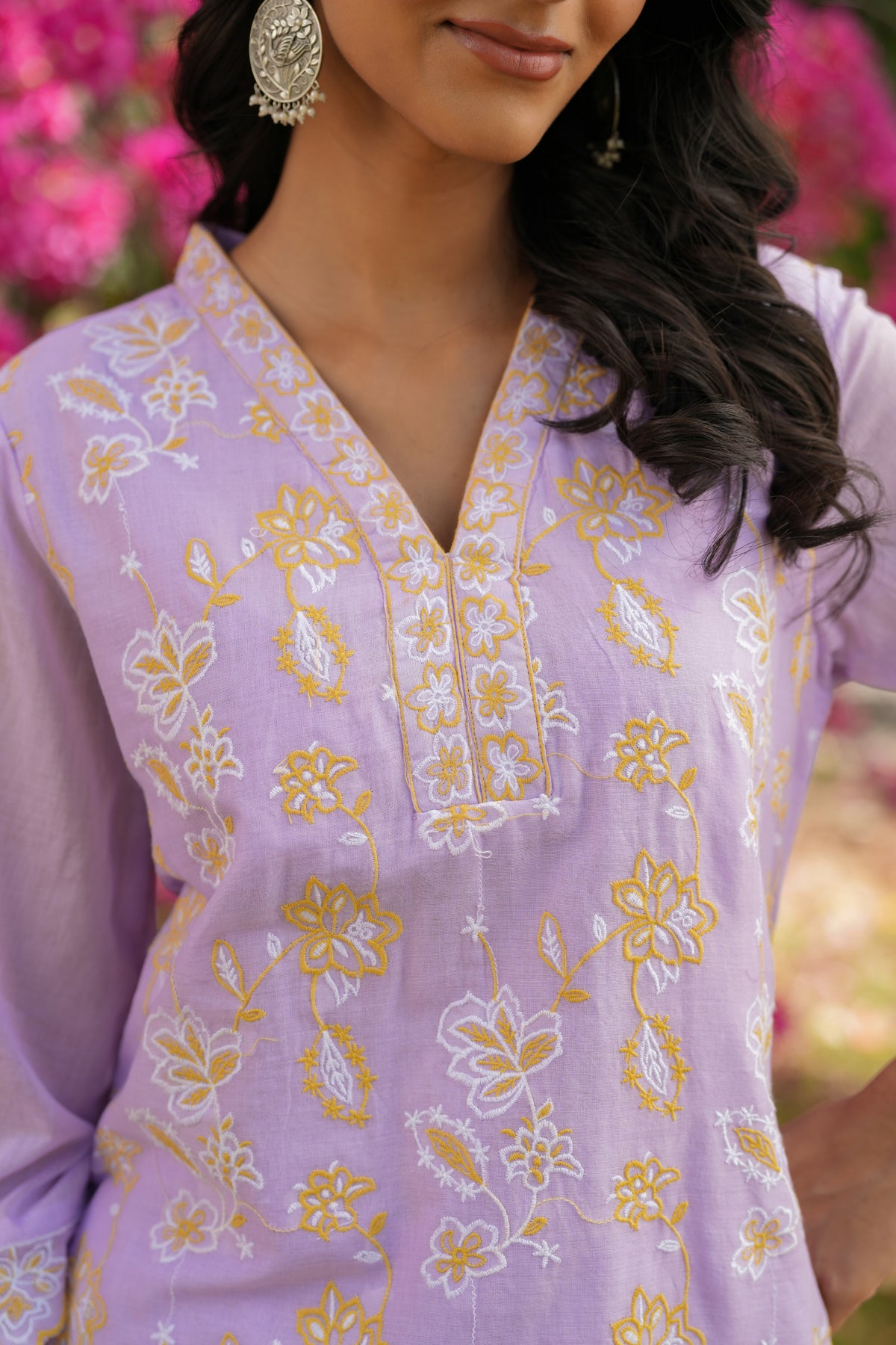 Lavender Cotton Mulmul Embroidered Co-ord Set