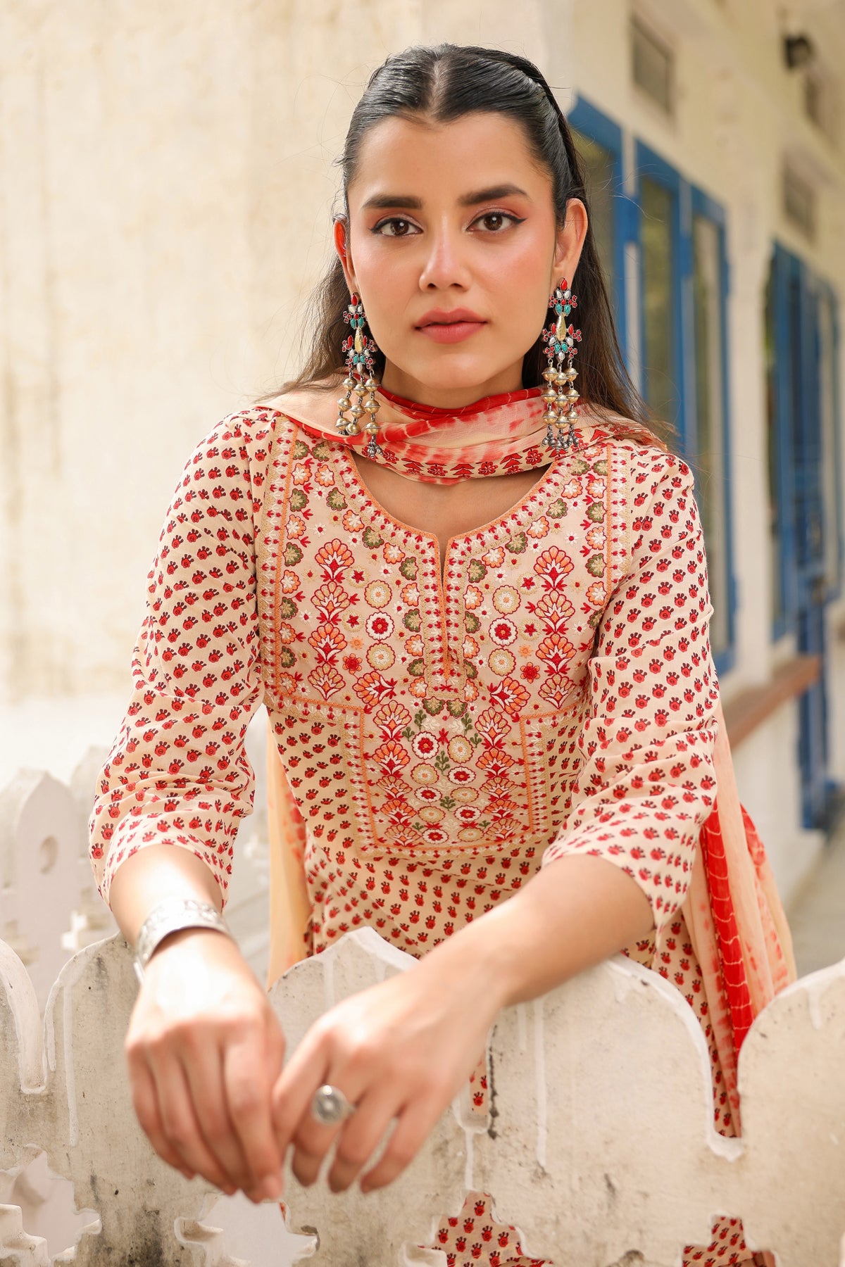 Maroon Mulmul Printed-Embroidered Sharara Set