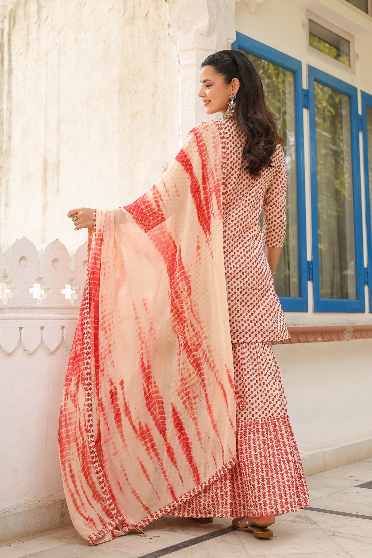 Maroon Mulmul Printed-Embroidered Sharara Set