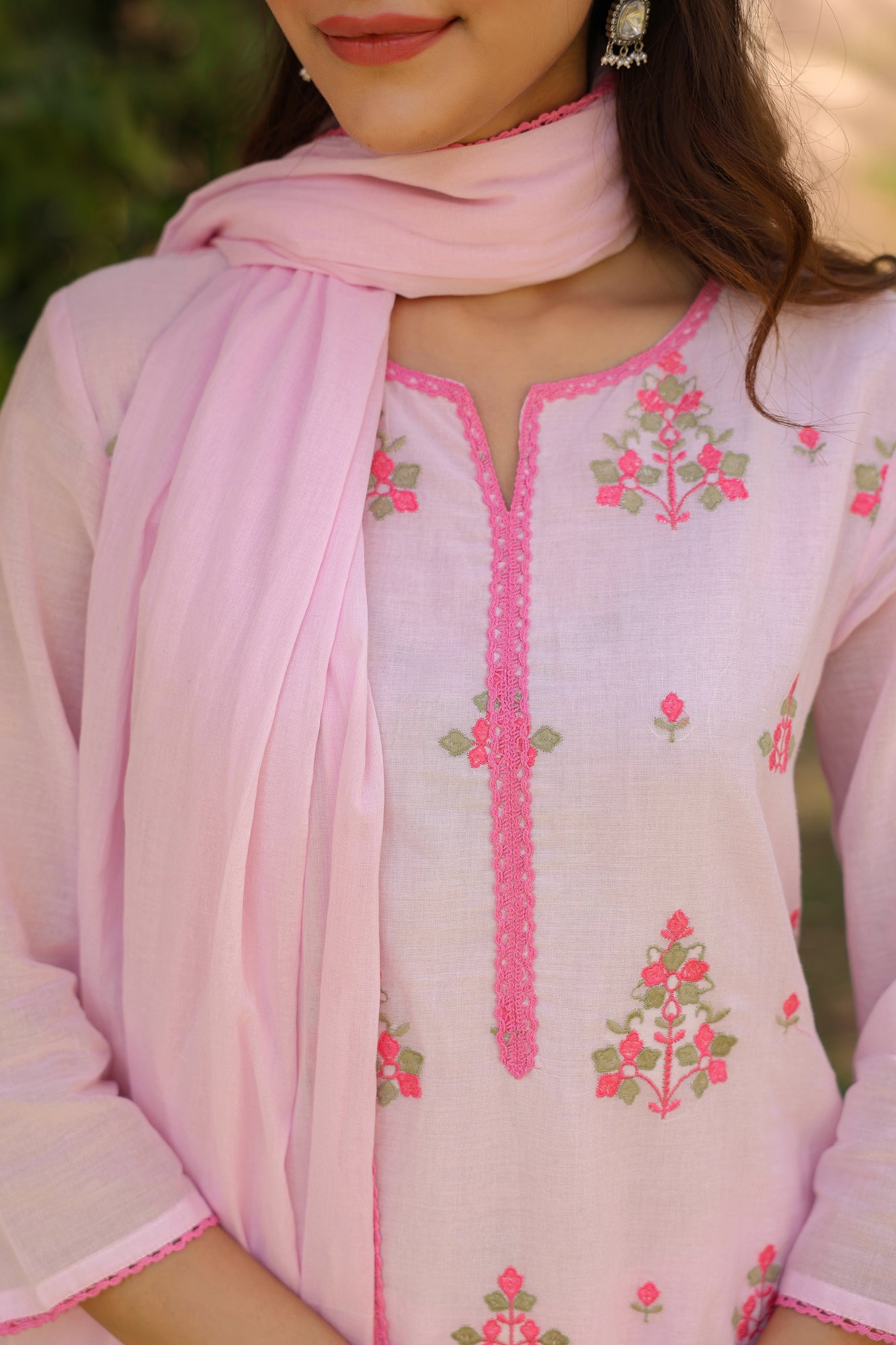 Pink Mulmul Embroidered Sharara Set