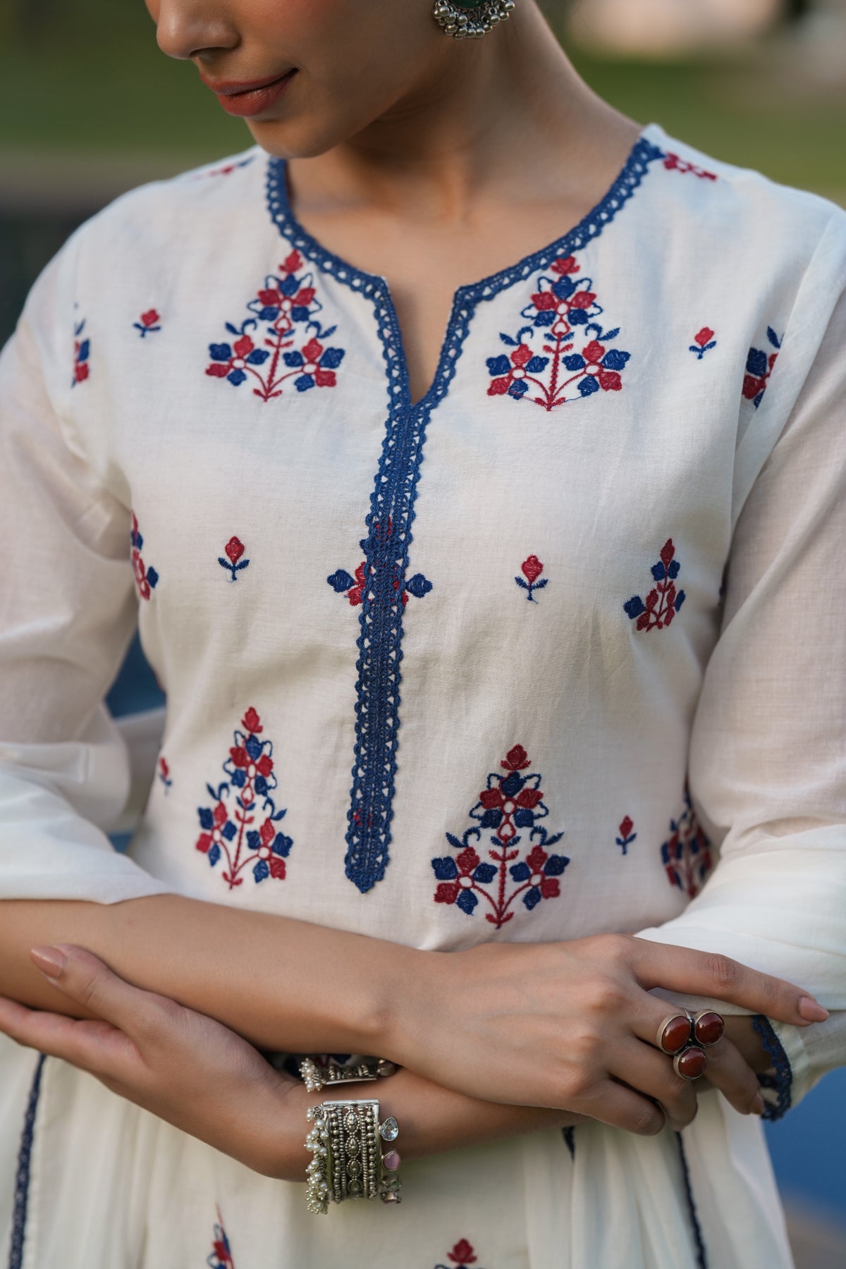 White Mulmul Embroidered Sharara Set