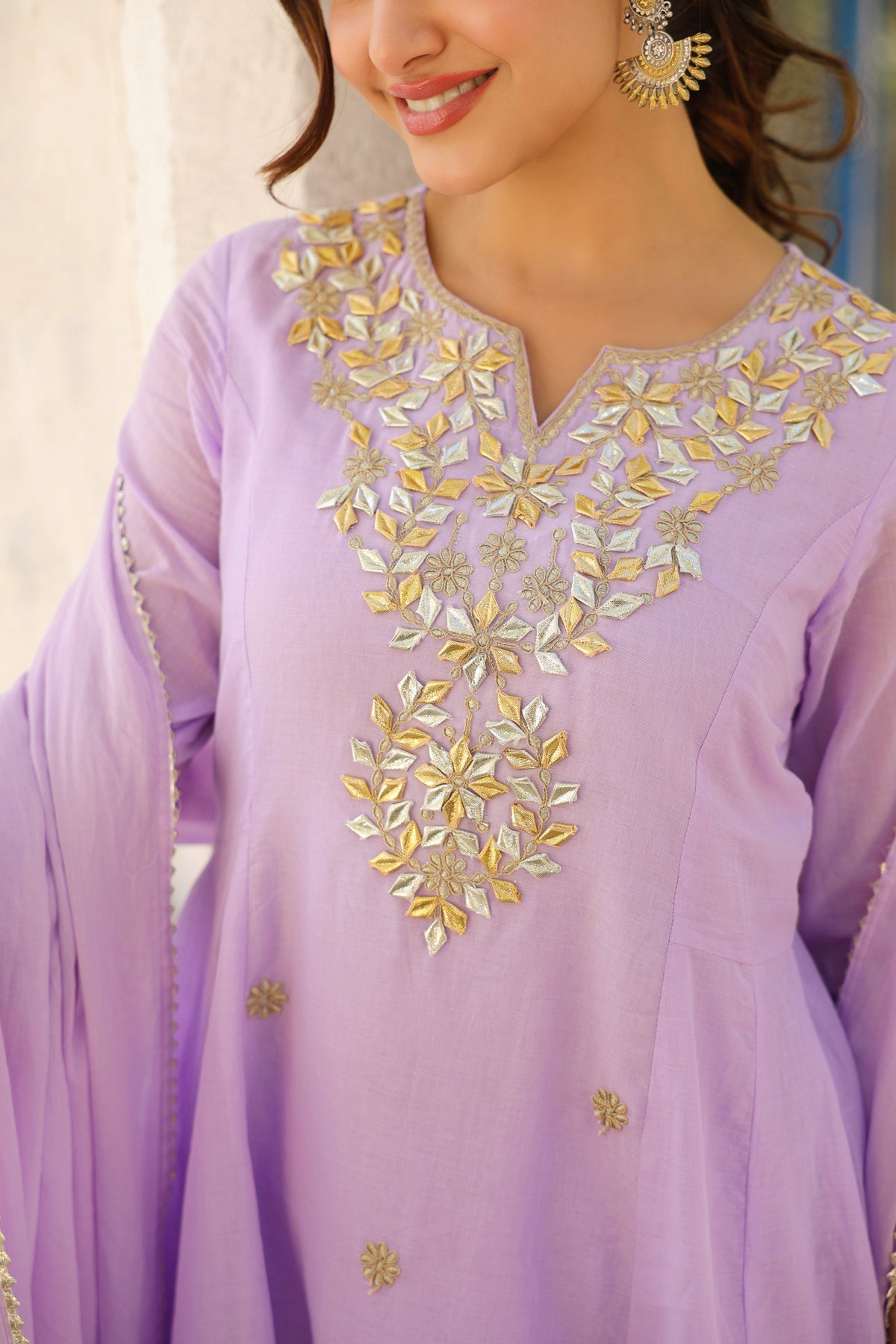 Lavender Mulmul Gota Patti & Zari Embroidered Anarkali Set