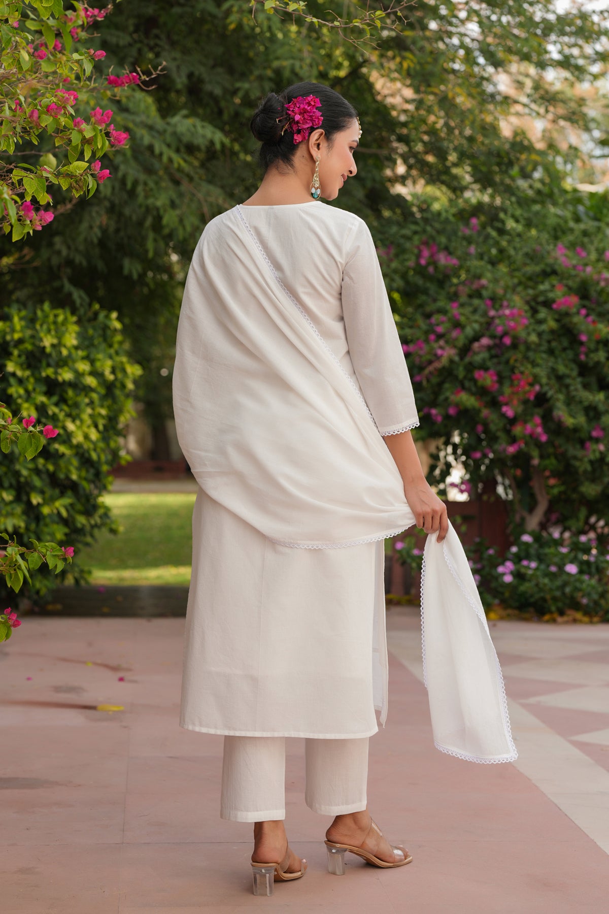 Off-White Cotton Cambric Chikankari Embroidered Straight Suit Set