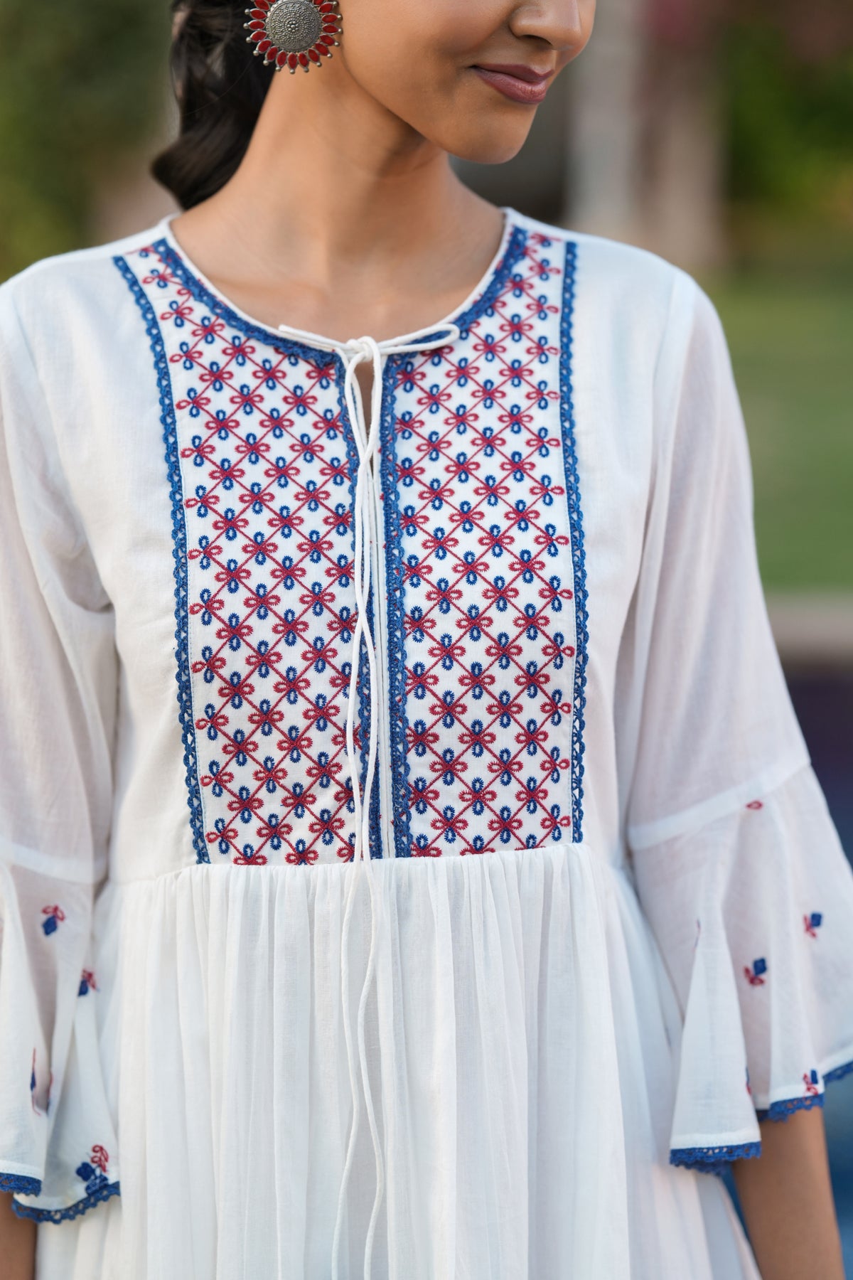 White Cotton Mulmul Embroidered Midi Dress