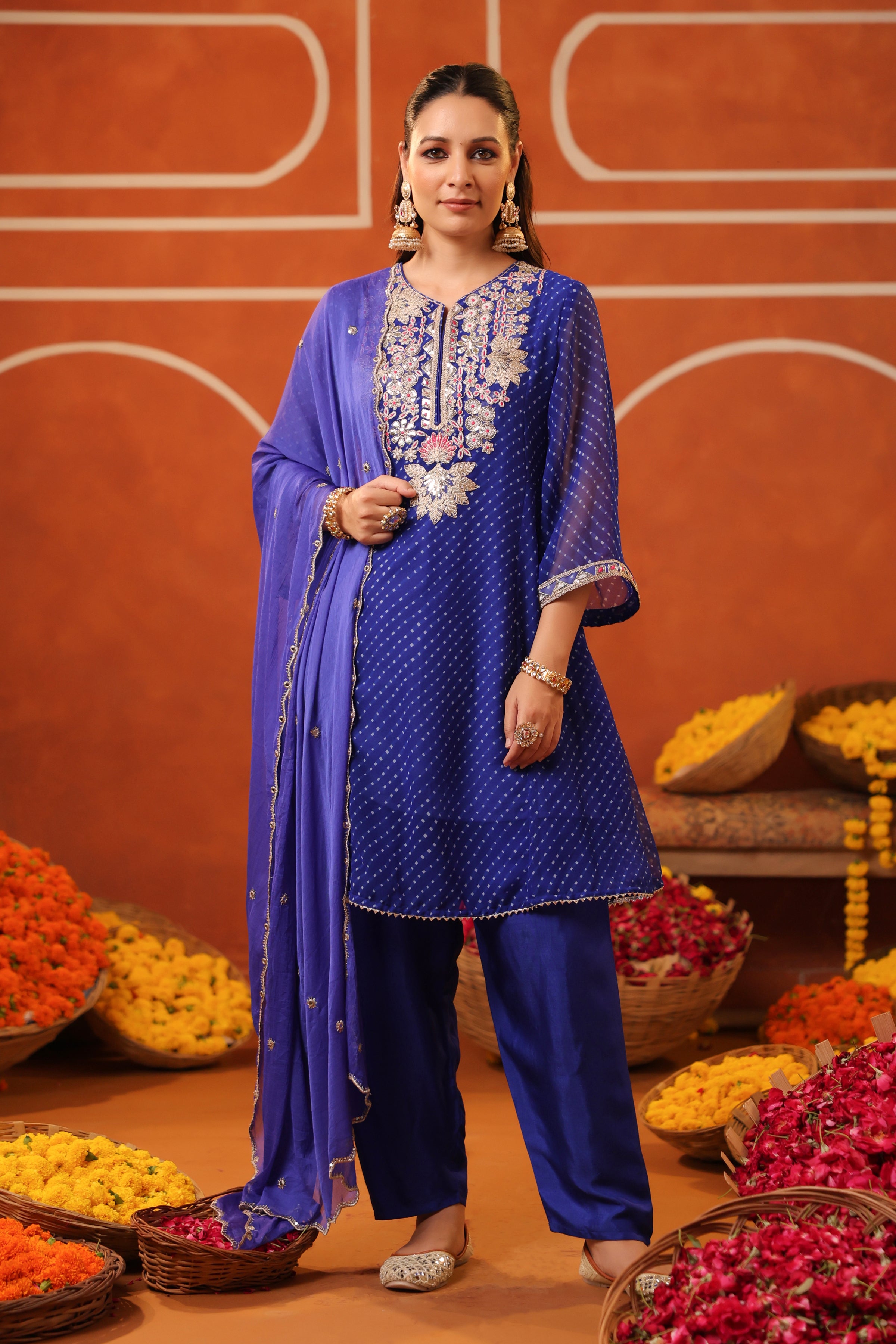 Blue Mothra Embroidered Georgette Anarkali Suit Set