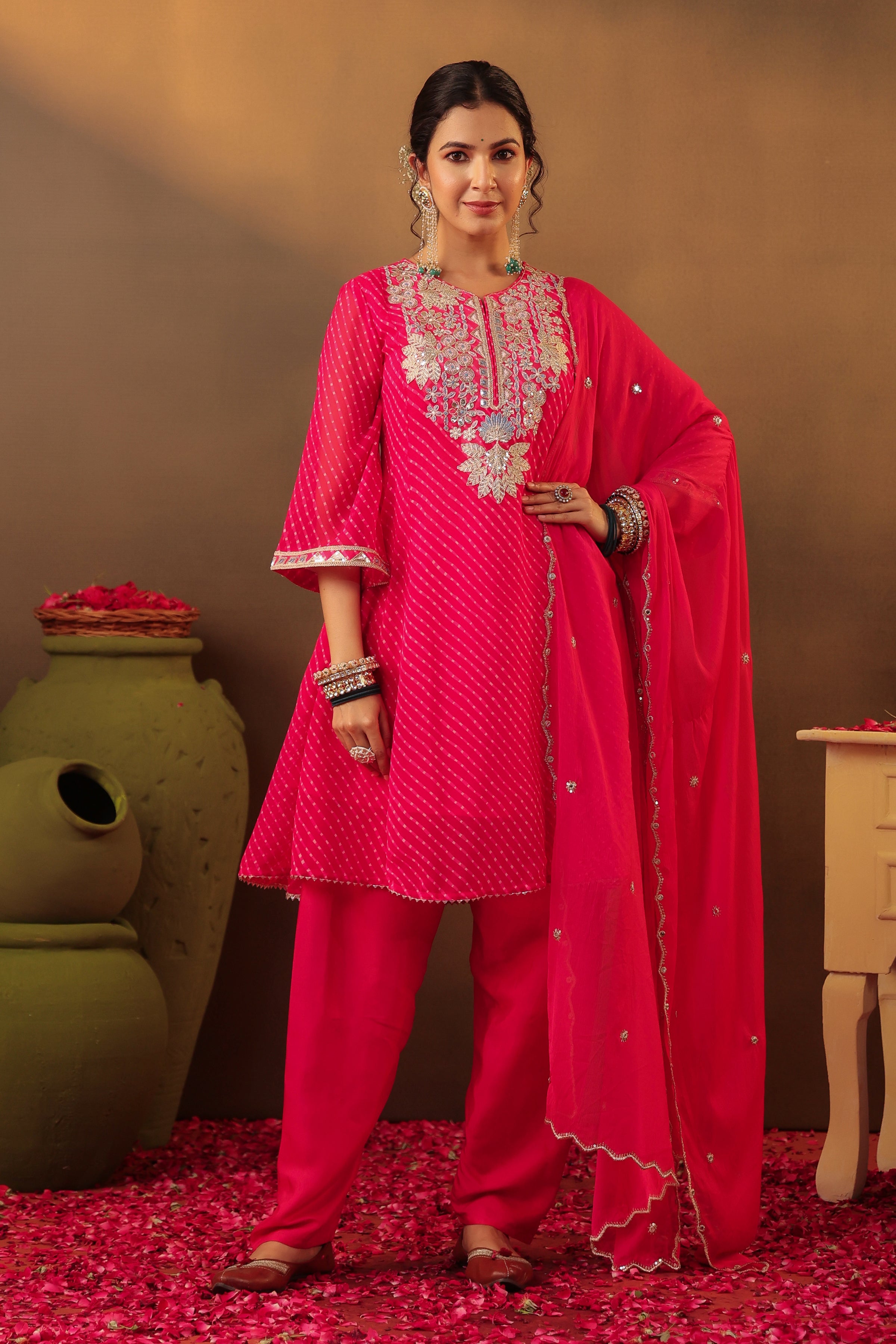 Fuchsia Mothra Embroidered Georgette Anarkali Suit Set