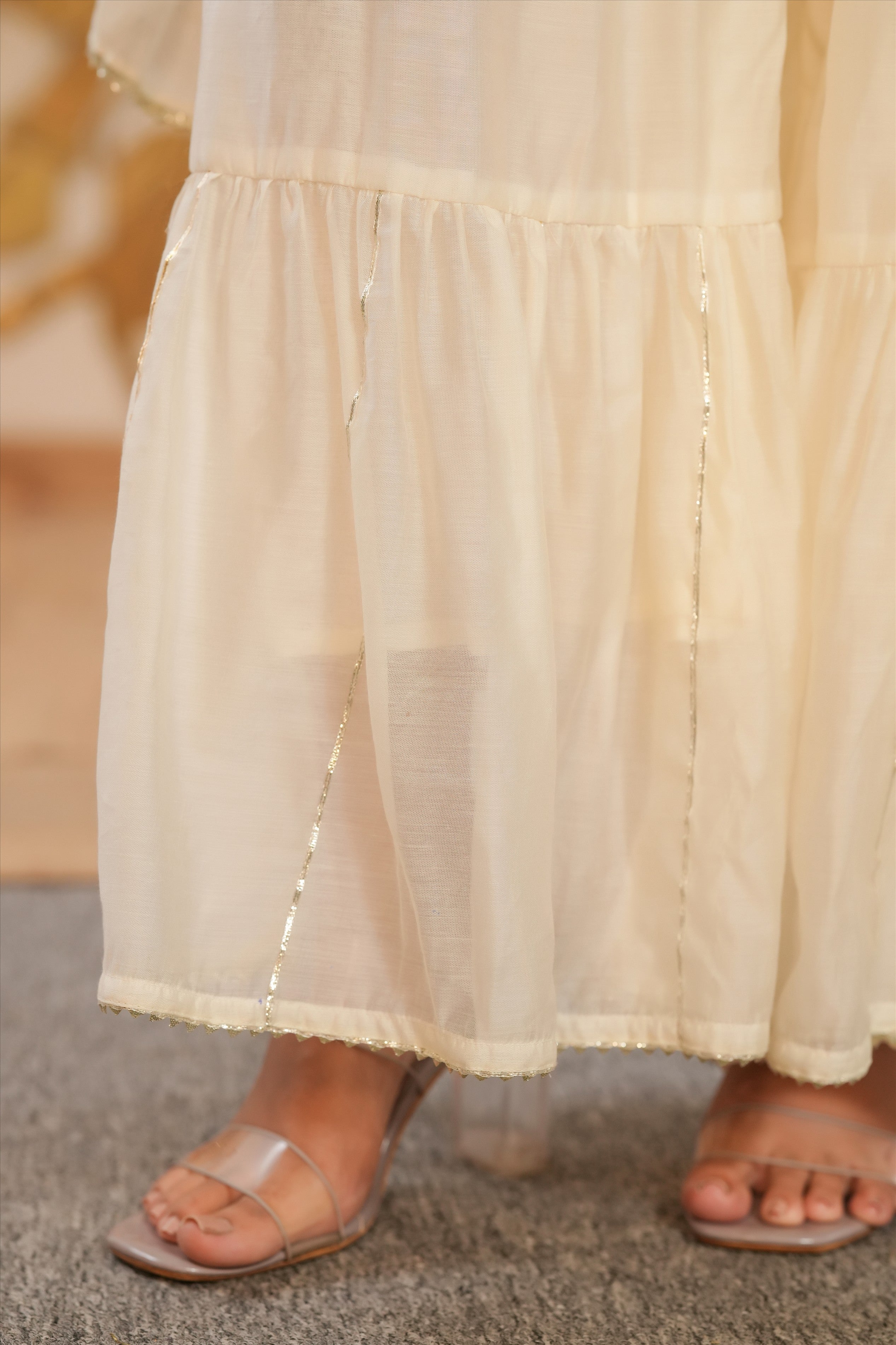 Ivory Mul Chanderi Gota Work Sharara Set