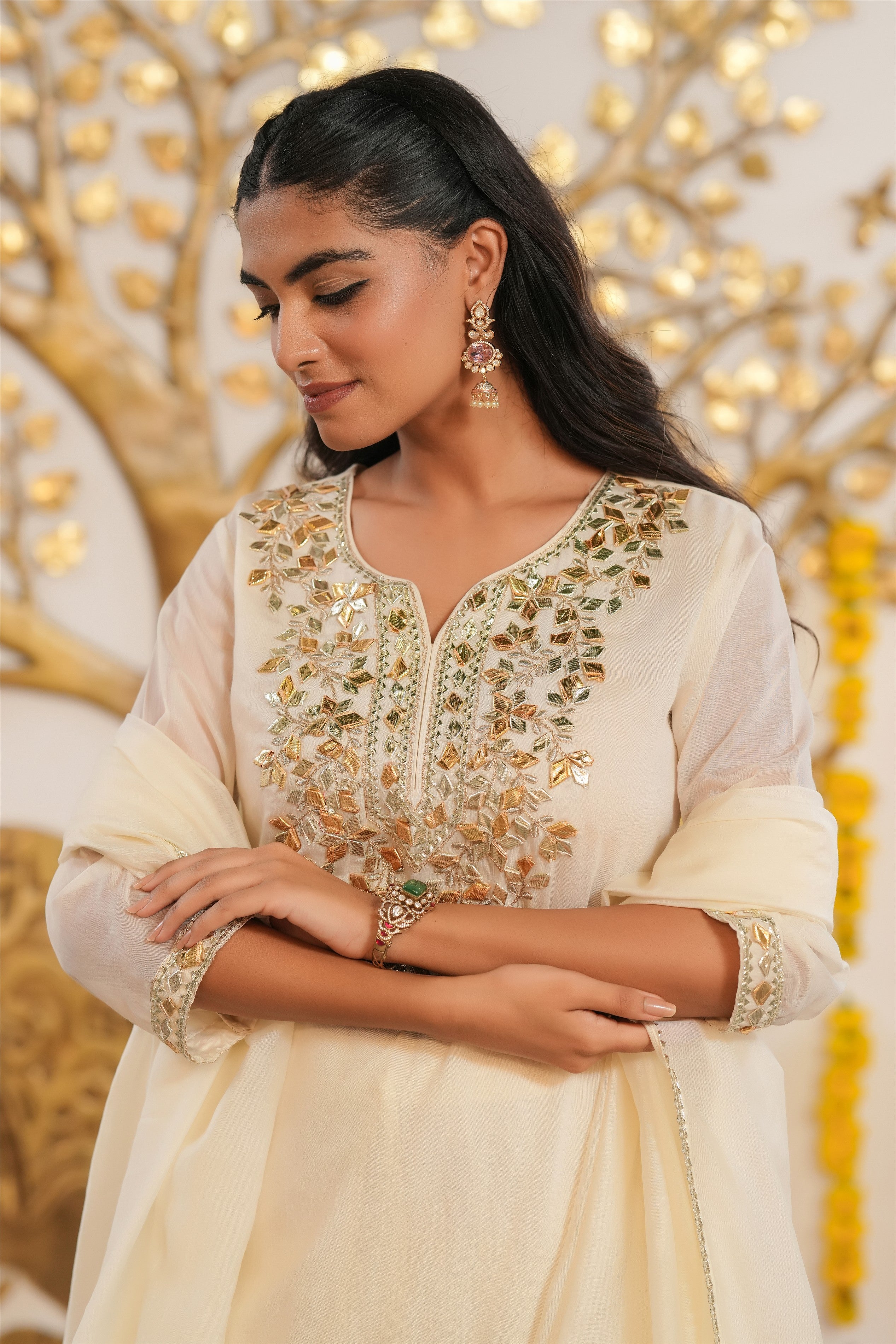 Ivory Mul Chanderi Gota Work Sharara Set