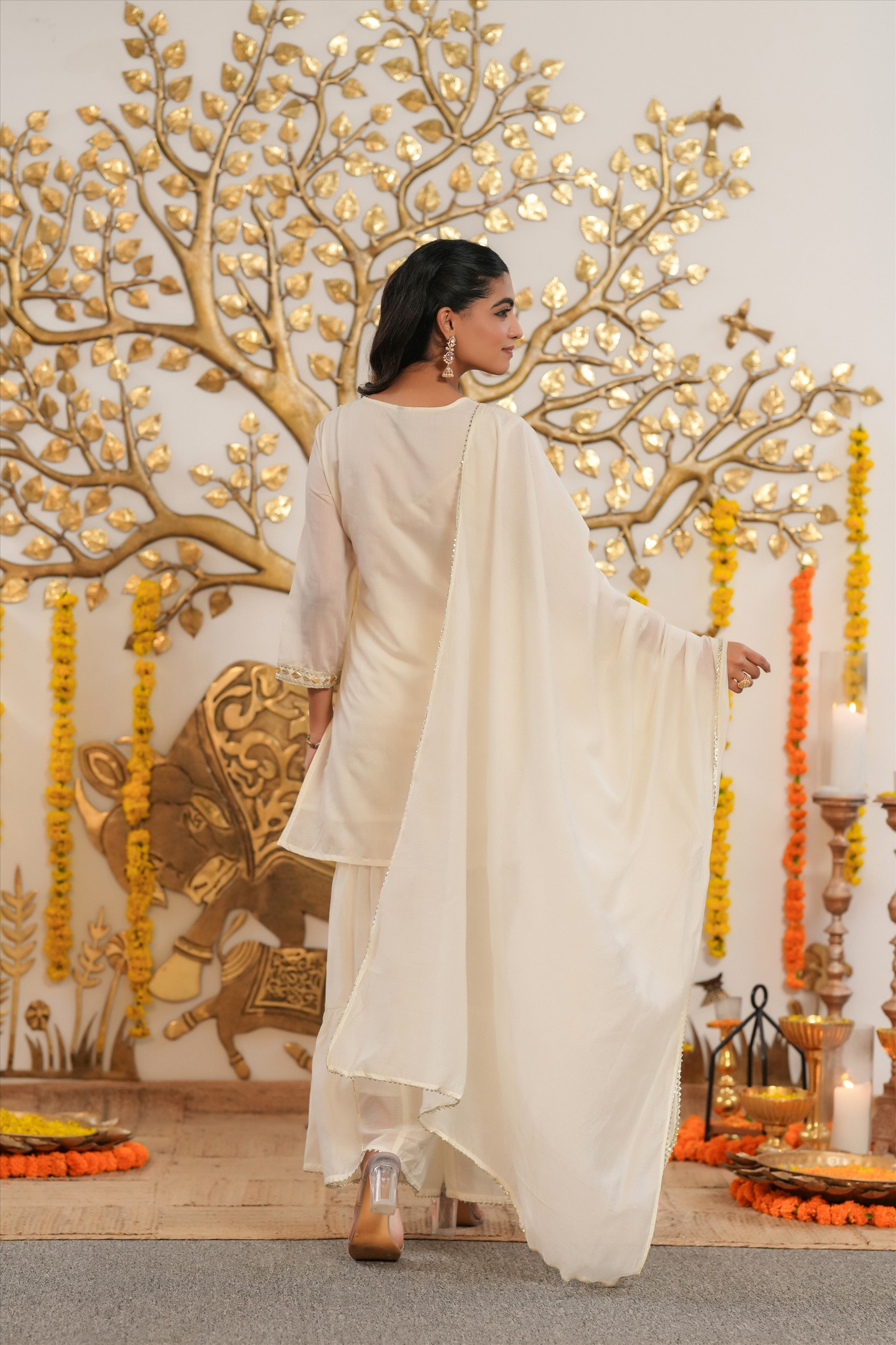 Ivory Mul Chanderi Gota Work Sharara Set