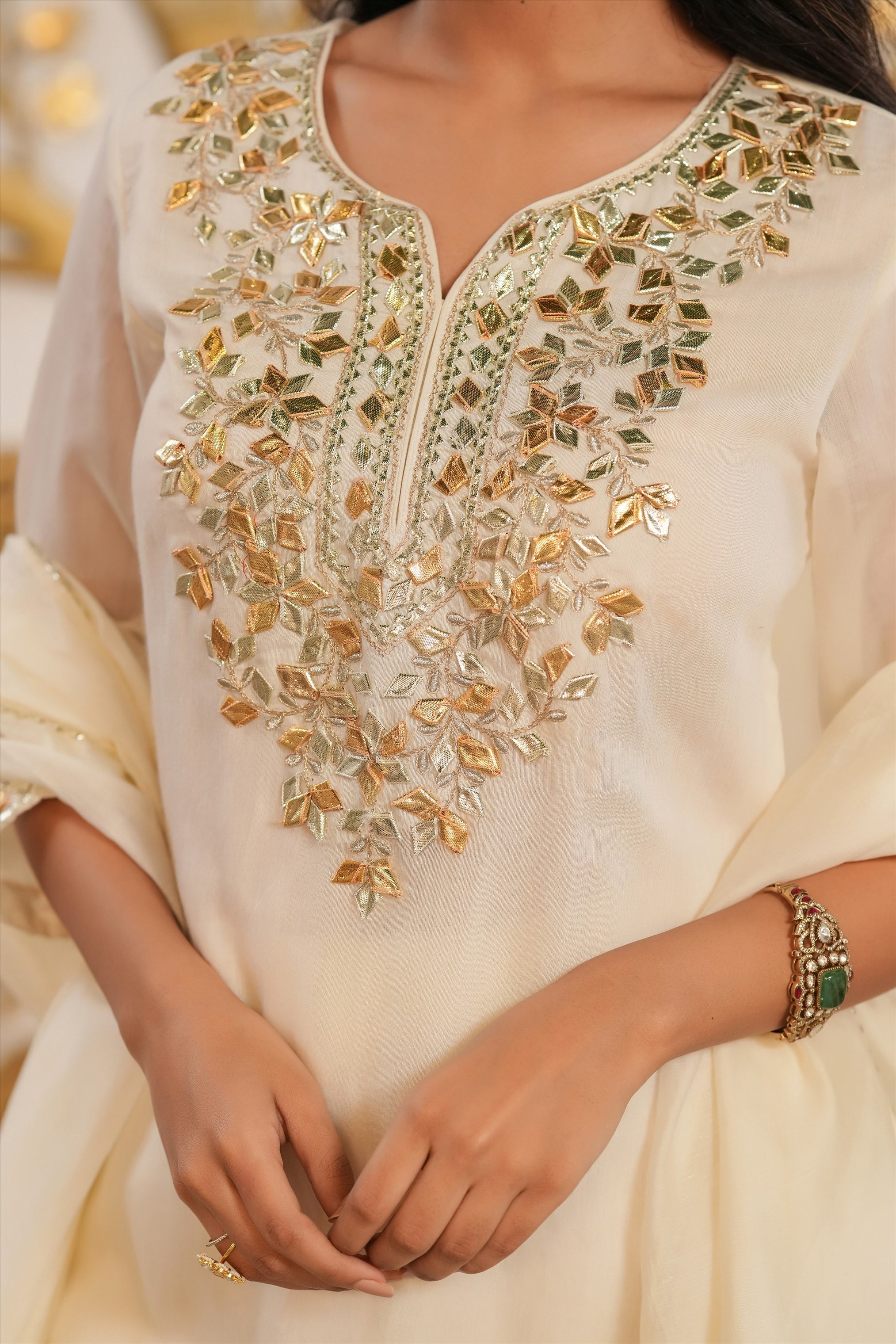 Ivory Mul Chanderi Gota Work Sharara Set