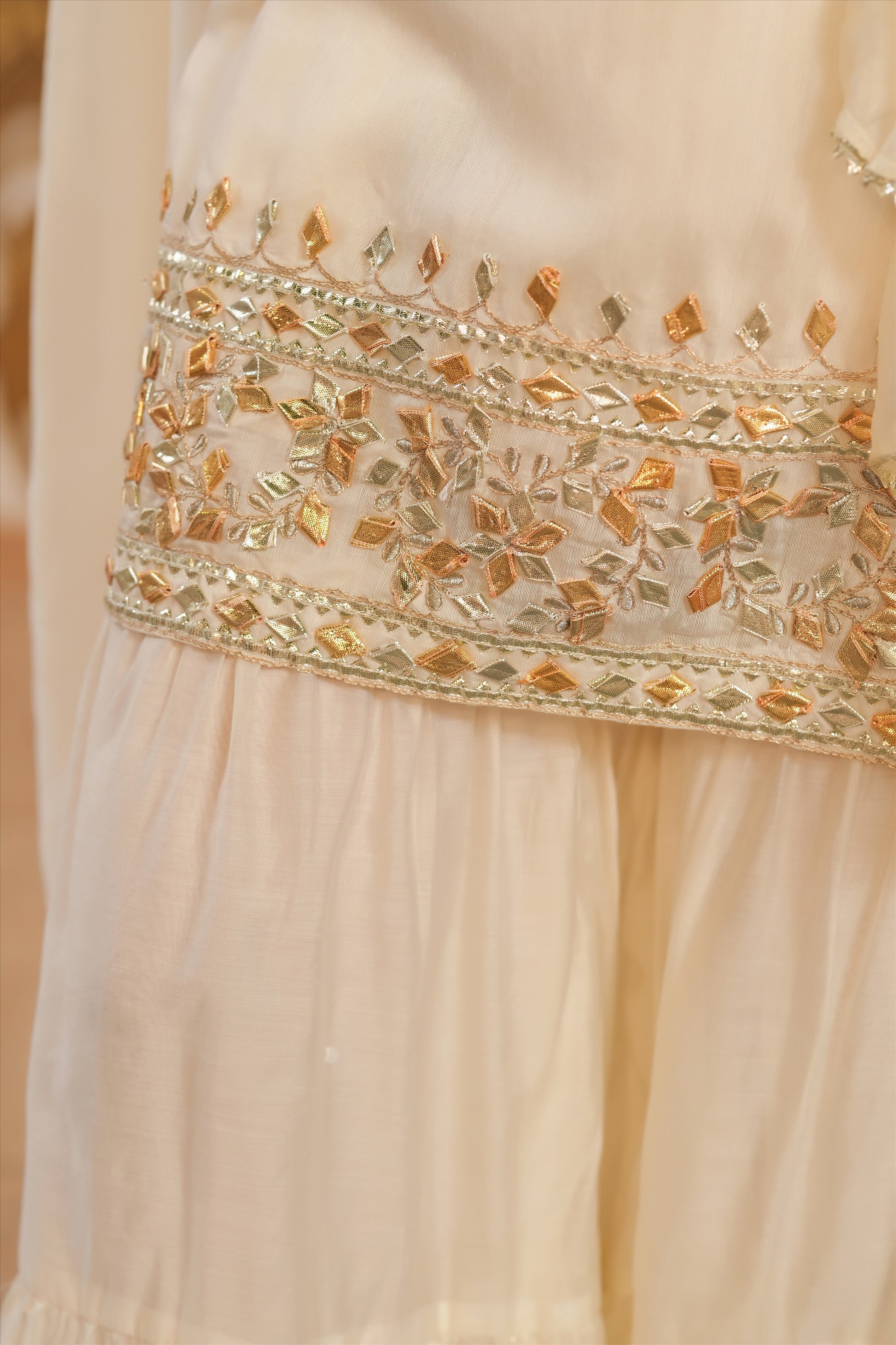 Ivory Mul Chanderi Gota Work Sharara Set