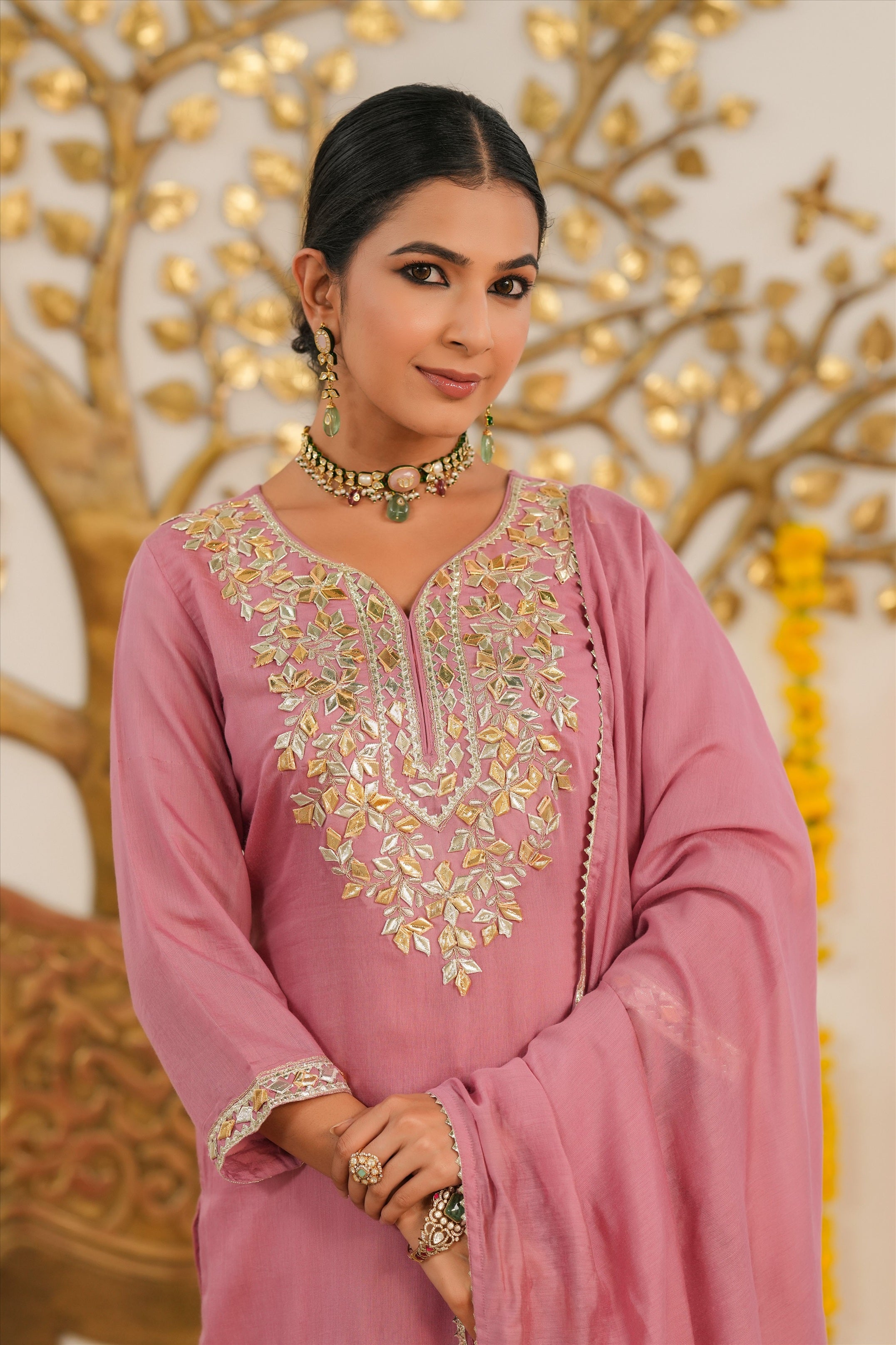 Mauve Mul Chanderi Gota Work Sharara Set