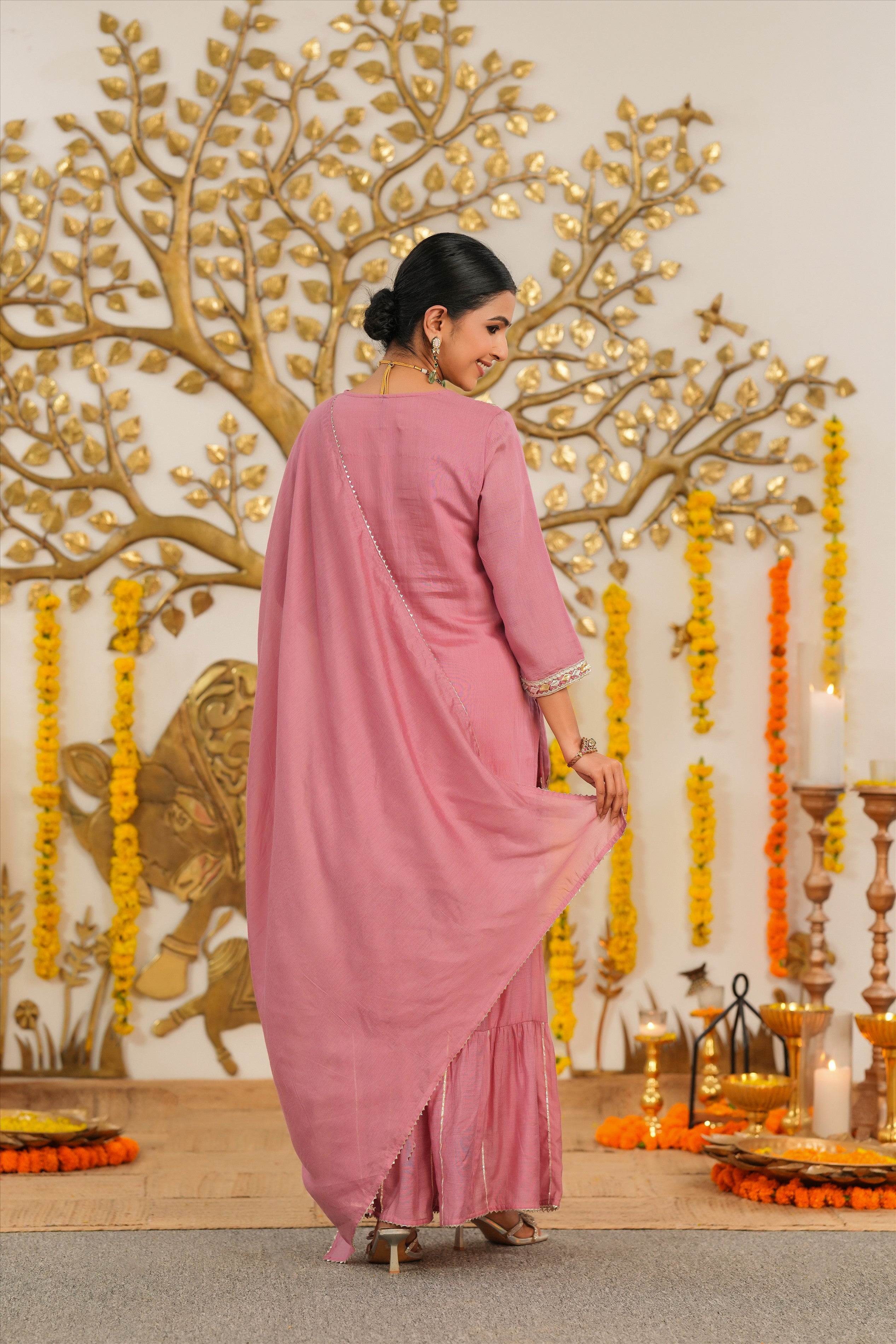 Mauve Mul Chanderi Gota Work Sharara Set