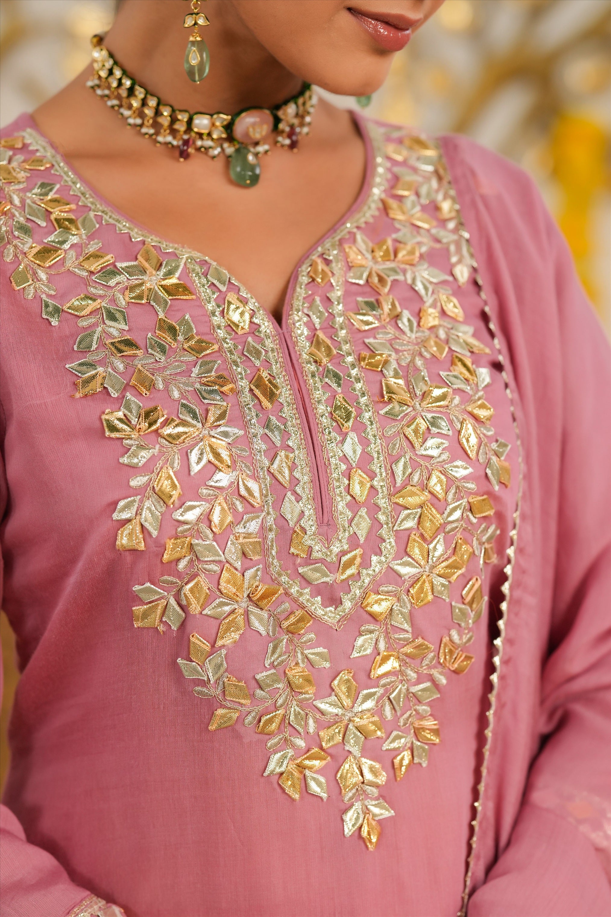 Mauve Mul Chanderi Gota Work Sharara Set