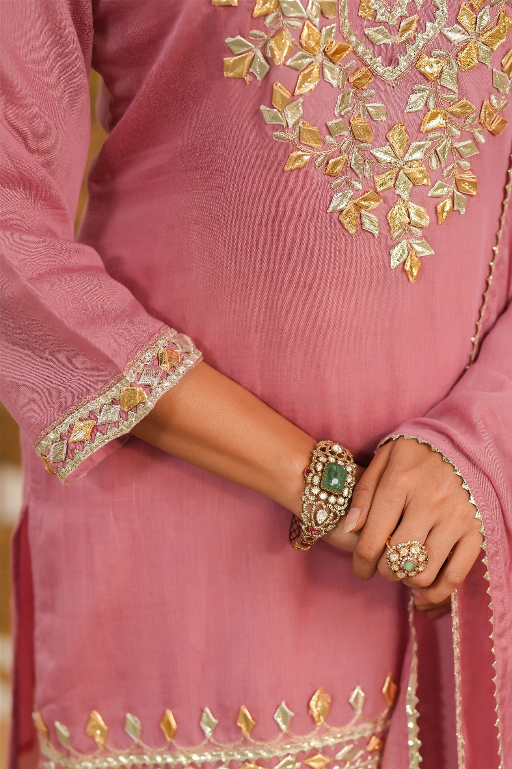 Mauve Mul Chanderi Gota Work Sharara Set