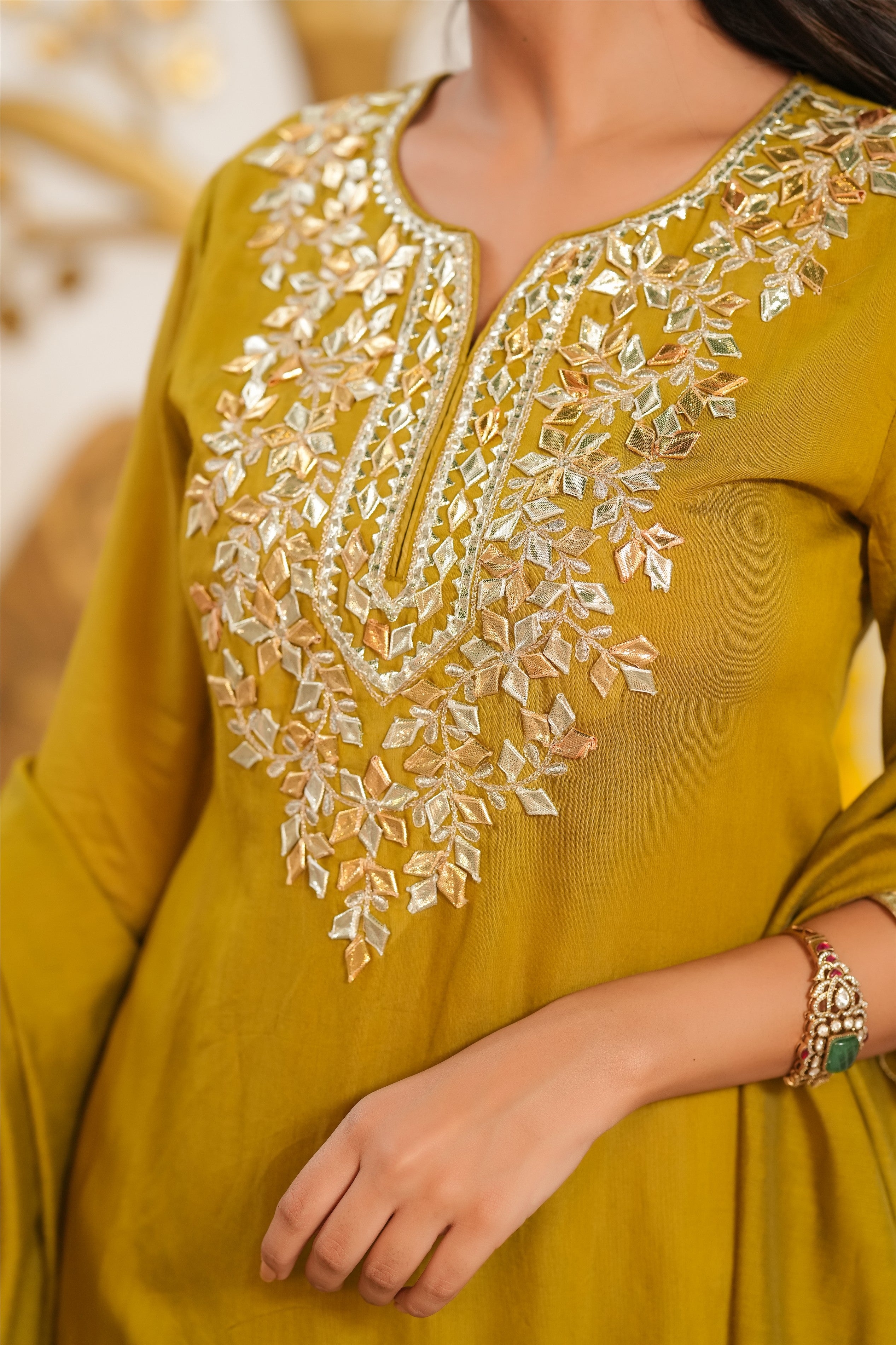 Olive Mul Chanderi Gota Work Sharara Set