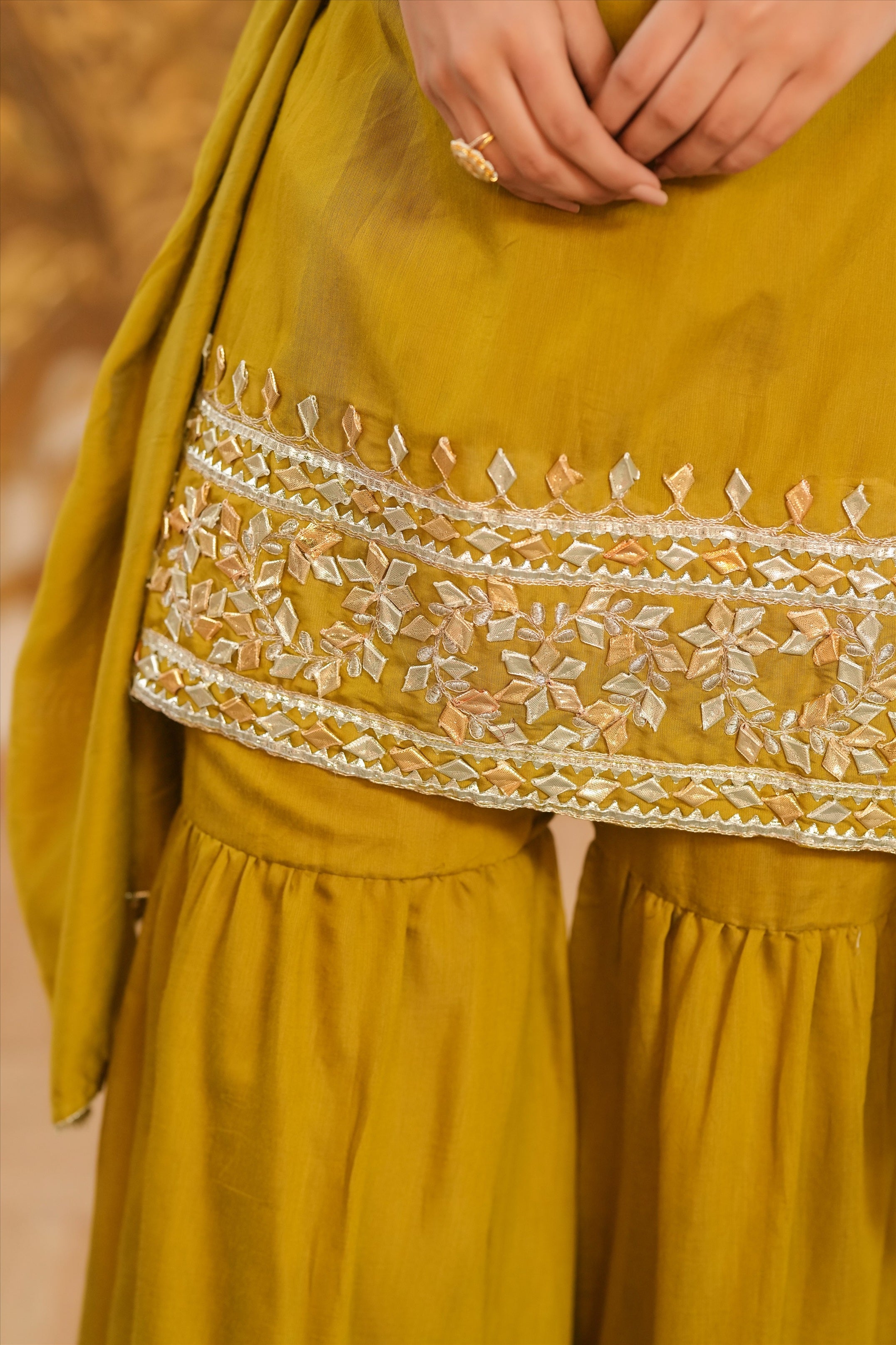 Olive Mul Chanderi Gota Work Sharara Set