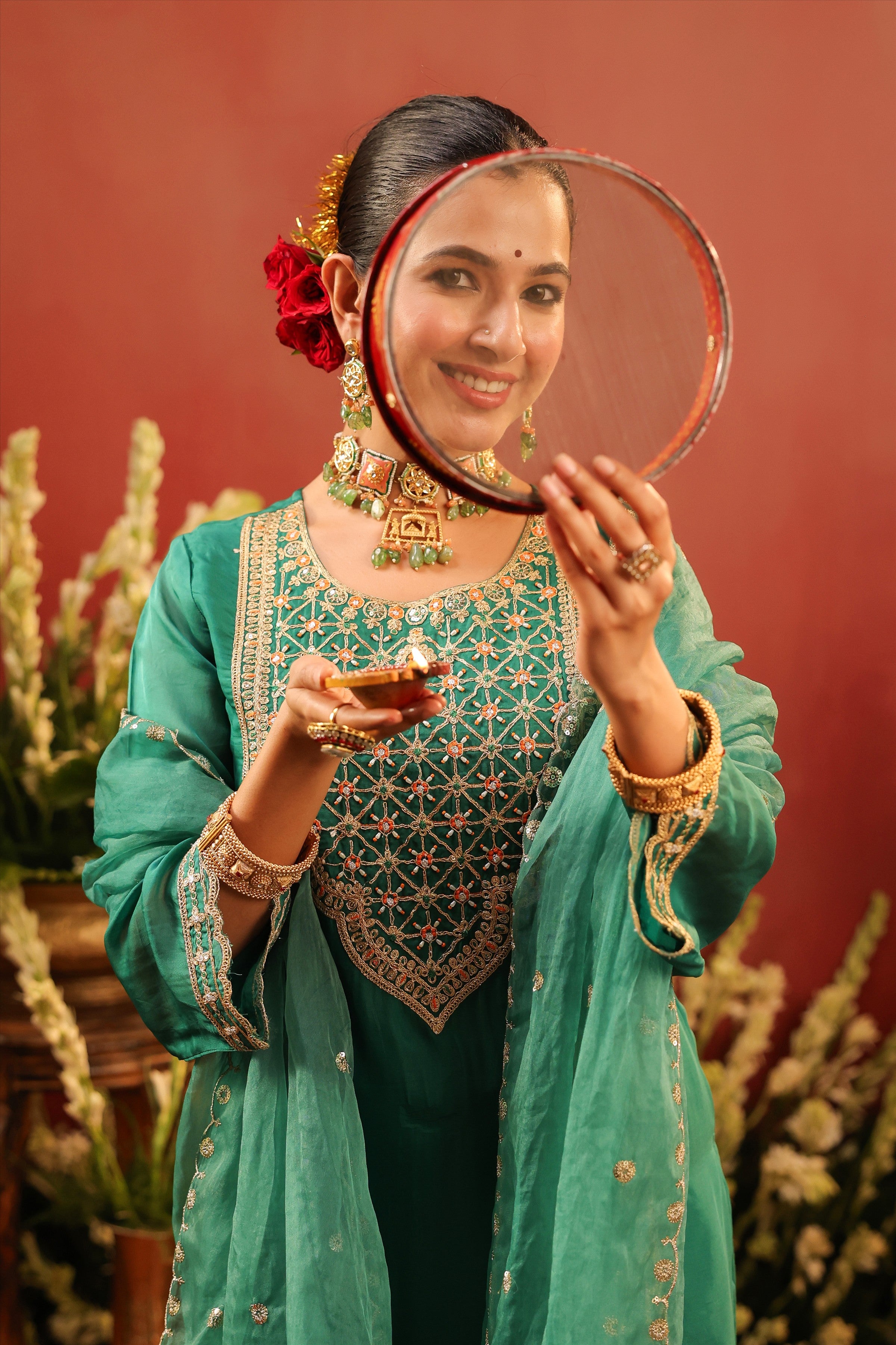 Green Organza Silk Zari Embroidered Sharara Set