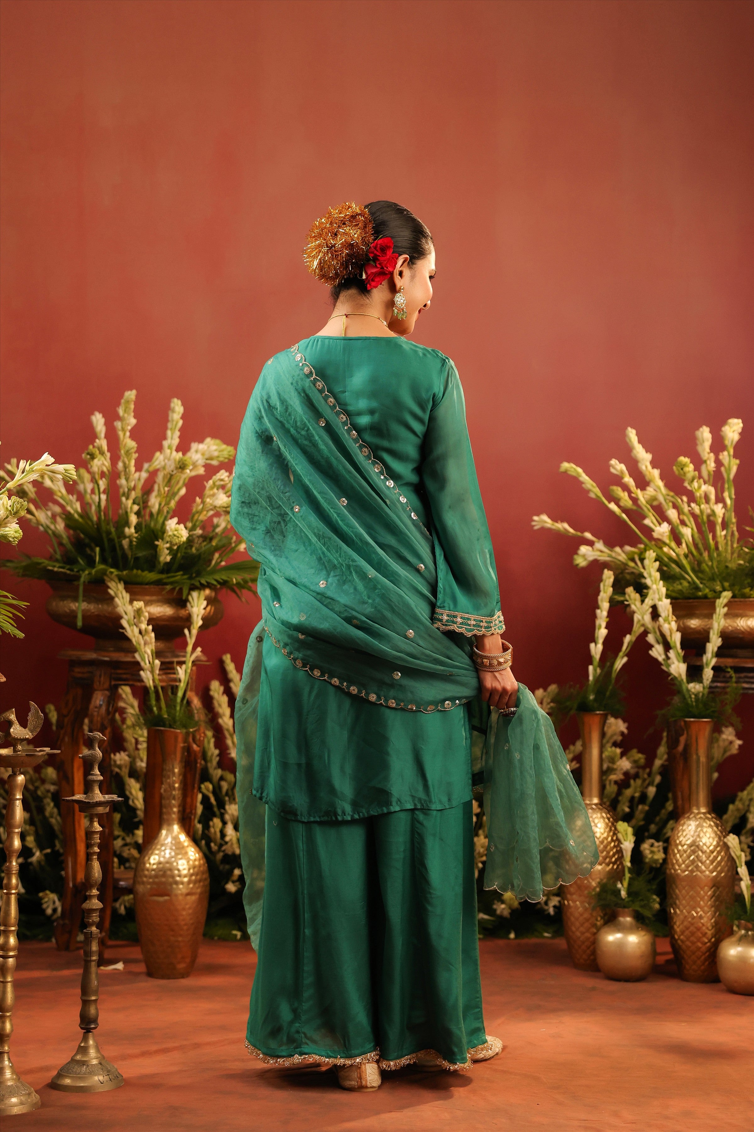 Green Organza Silk Zari Embroidered Sharara Set