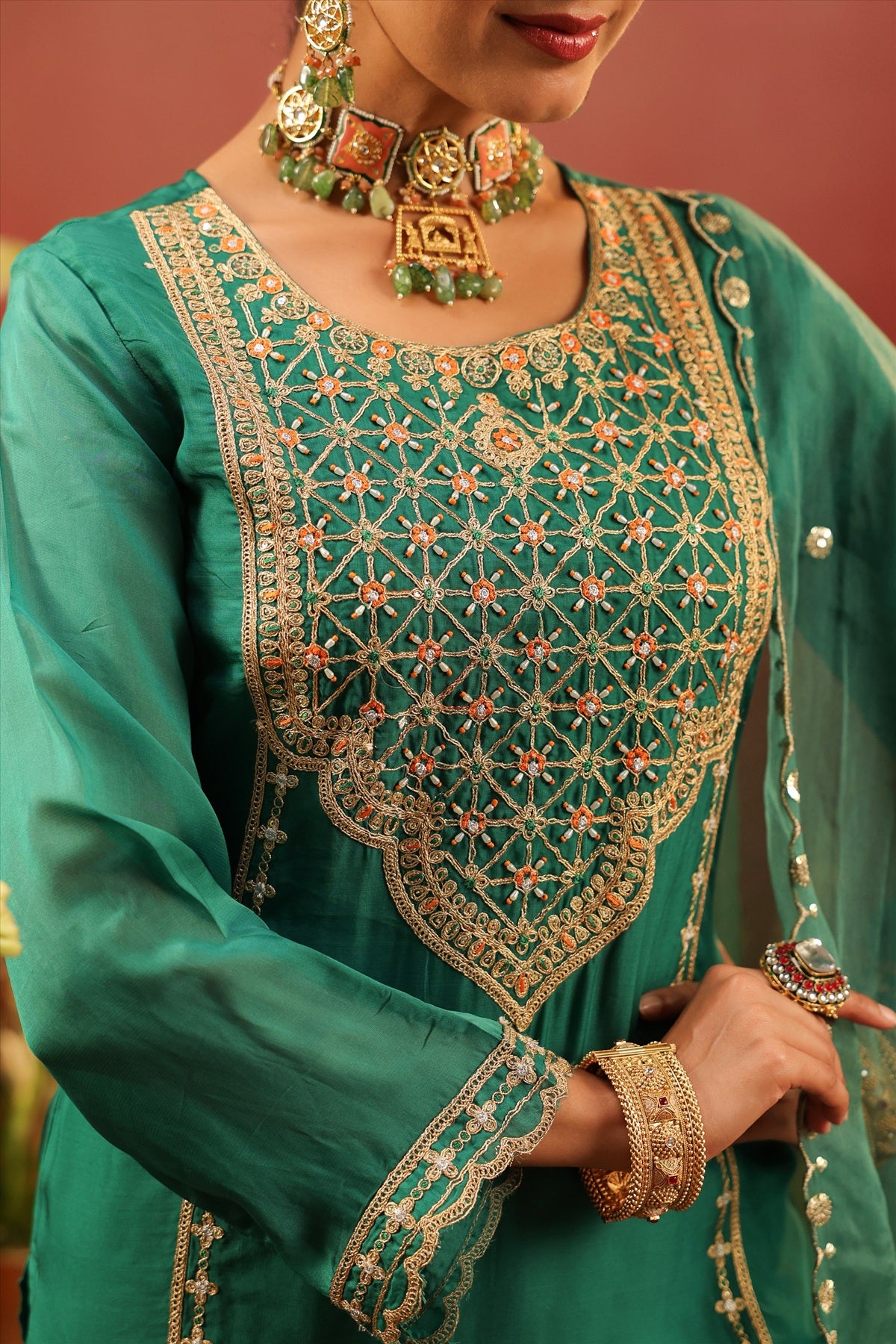Green Organza Silk Zari Embroidered Sharara Set