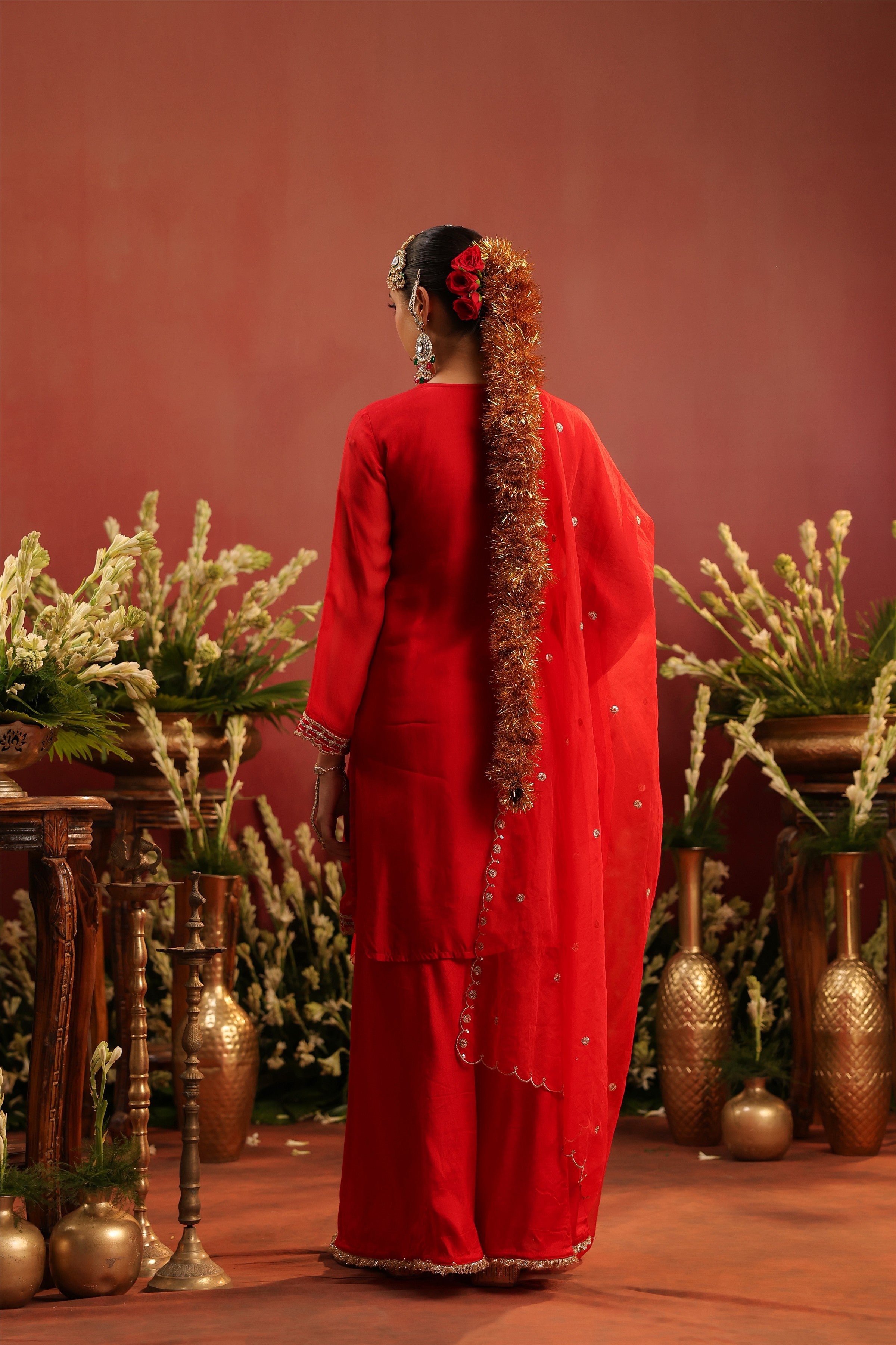 Red Organza Silk Zari Embroidered Sharara Set