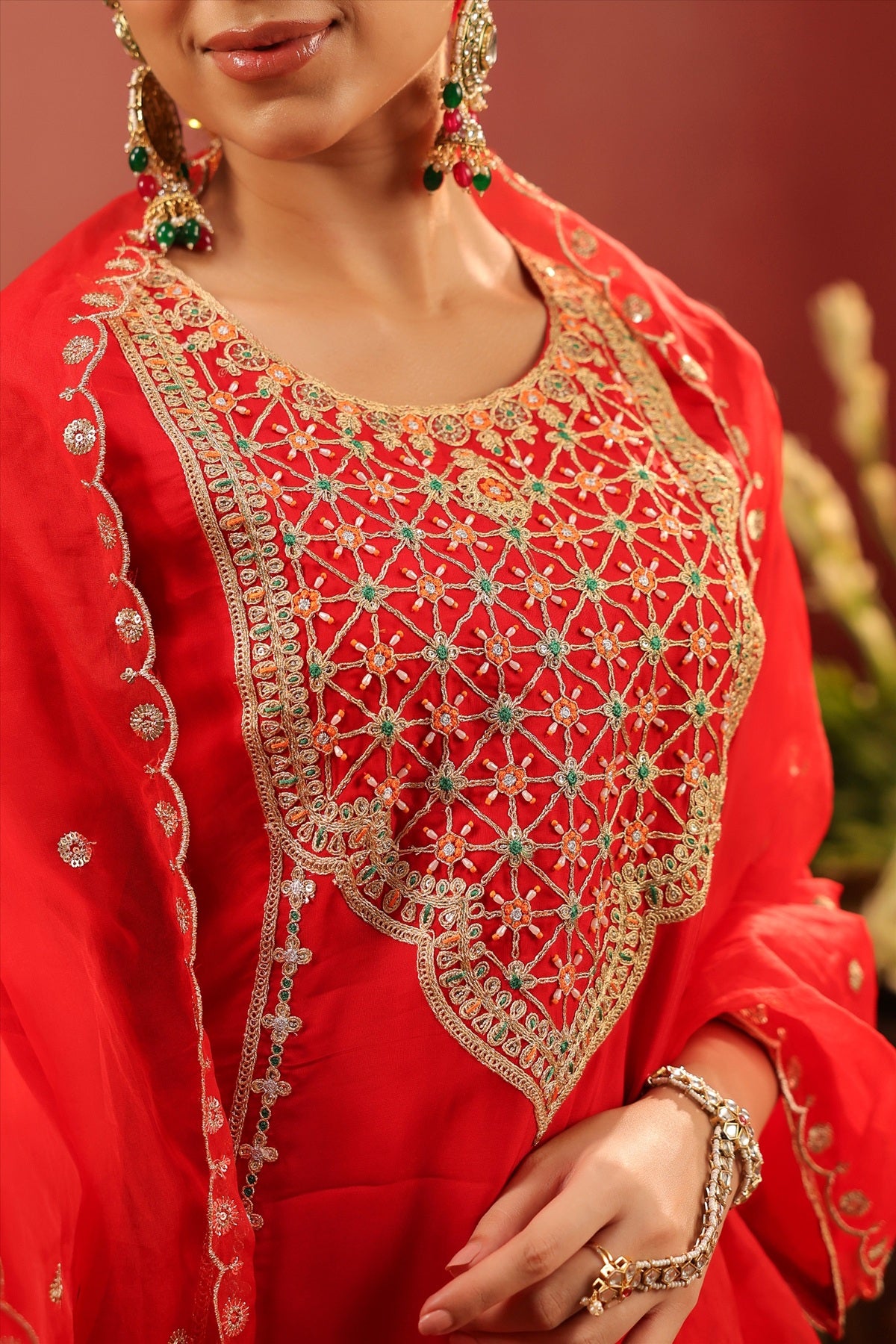Red Organza Silk Zari Embroidered Sharara Set
