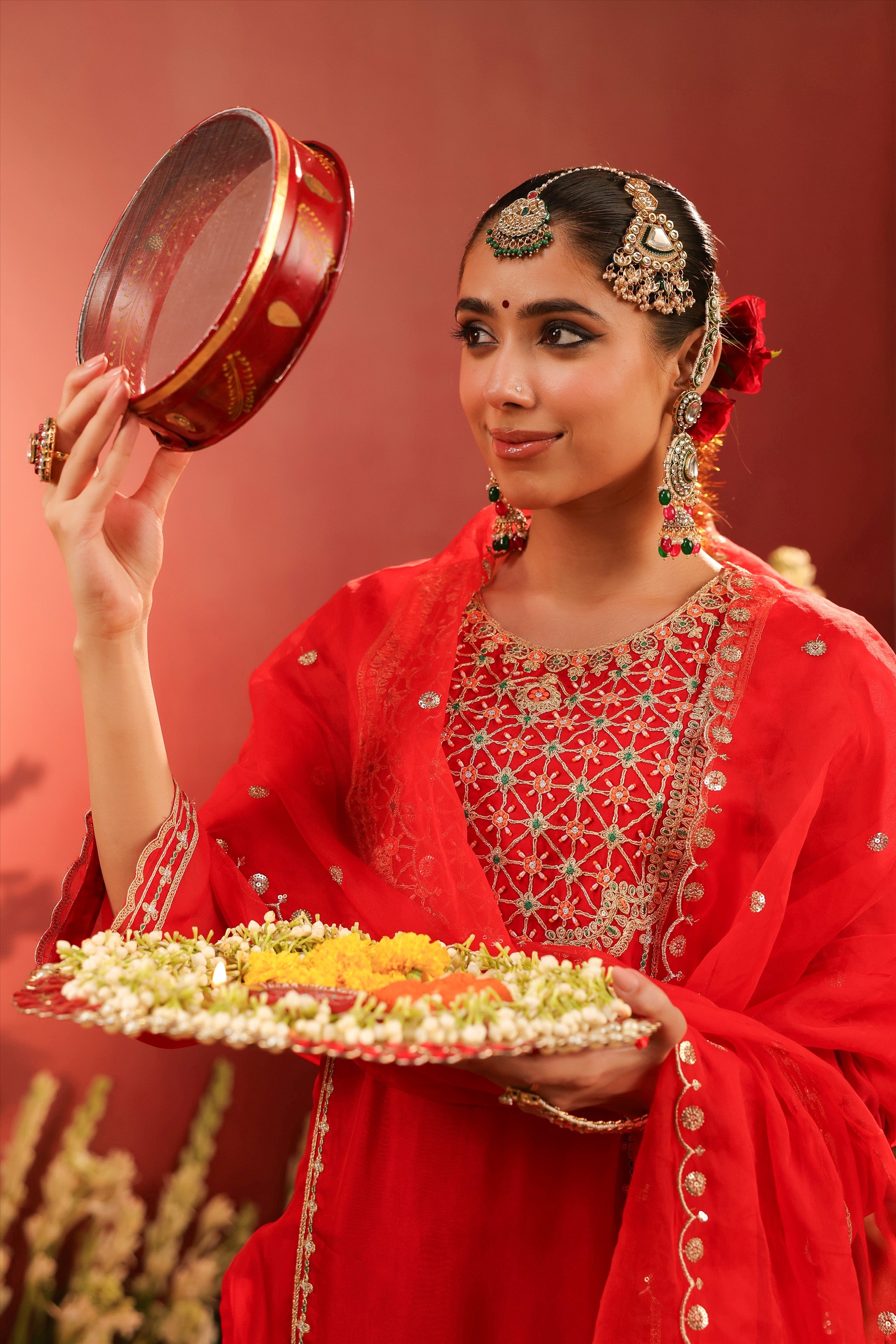 Red Organza Silk Zari Embroidered Sharara Set