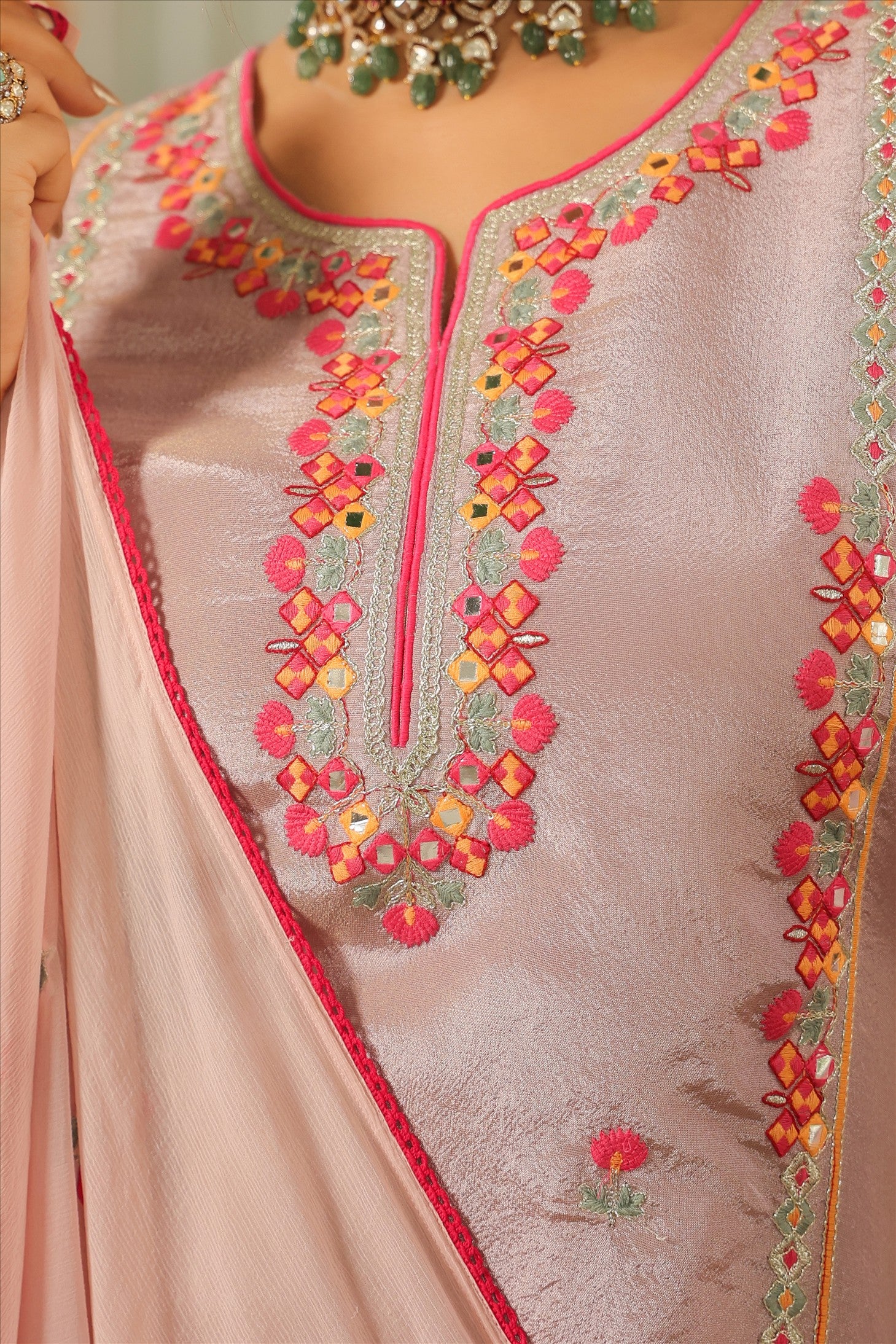 Lavender Shimmer Tissue Embroidered Straight Suit Set