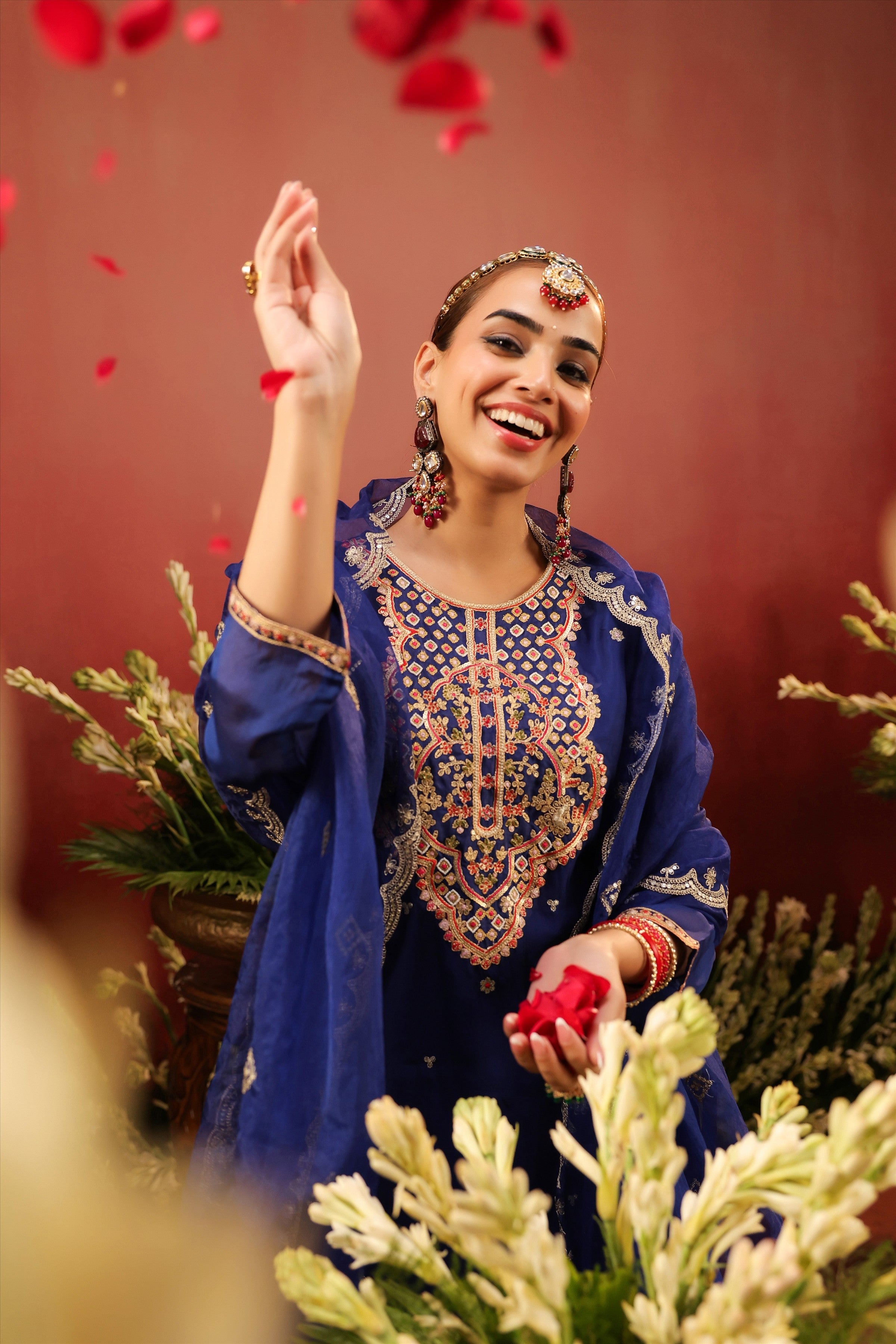 Midnight Blue Organza Silk Embroidered Sharara Set