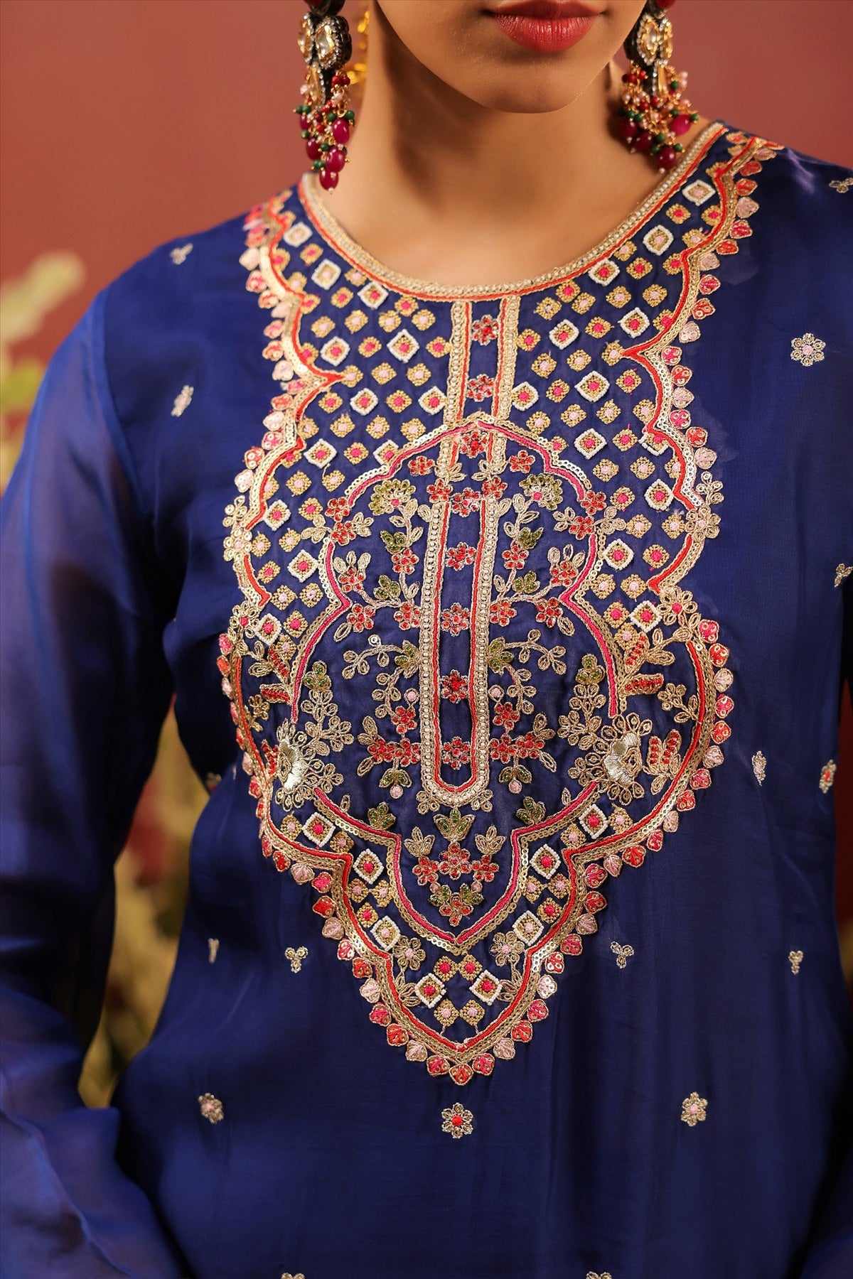 Midnight Blue Organza Silk Embroidered Sharara Set