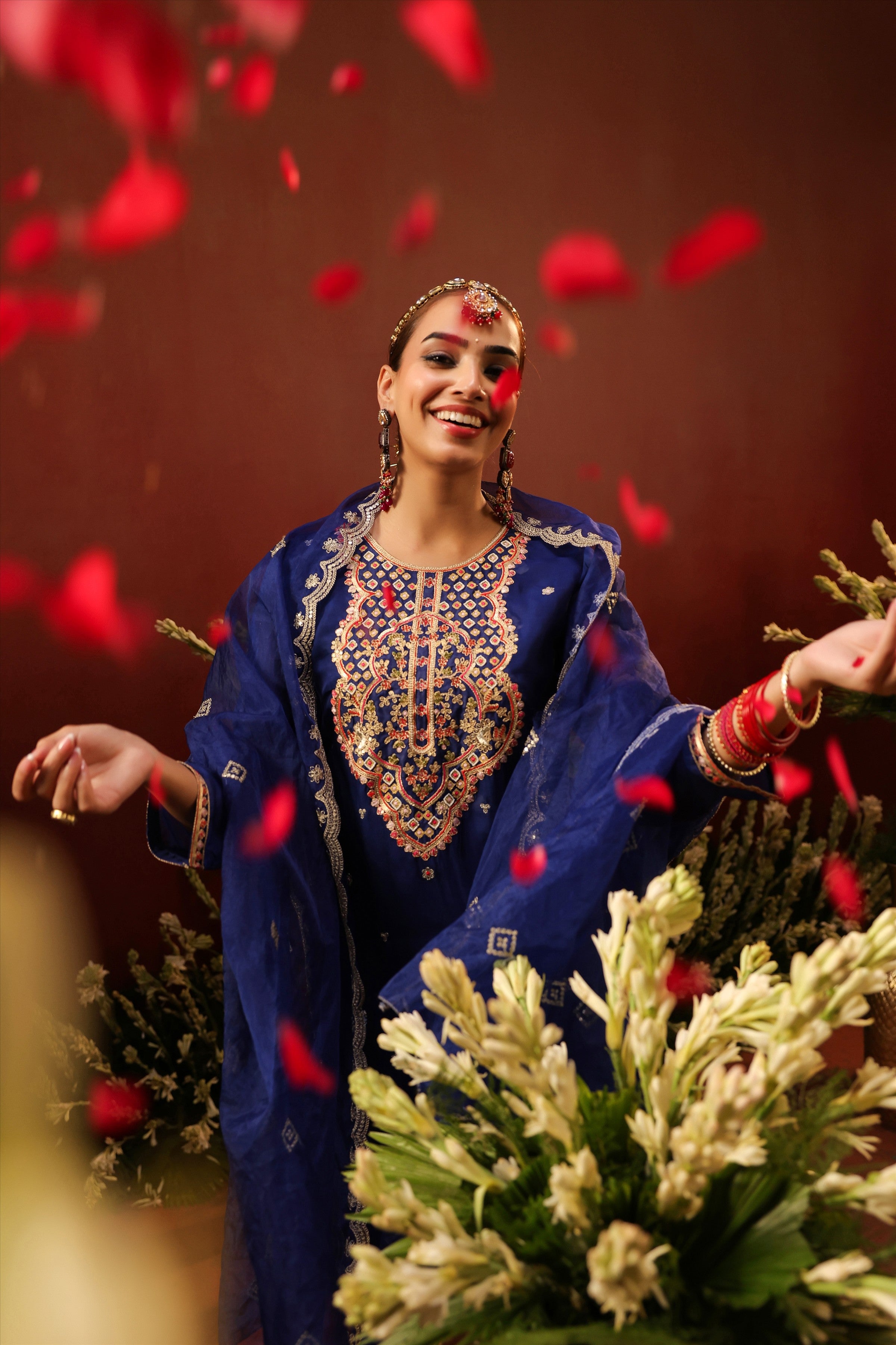 Midnight Blue Organza Silk Embroidered Sharara Set