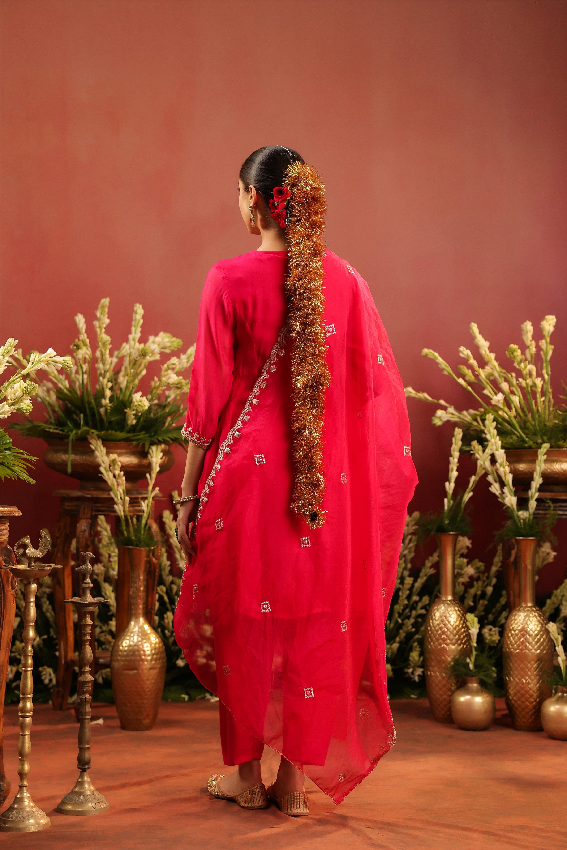 Fuchsia Organza Silk Embroidered Anarkali Suit Set