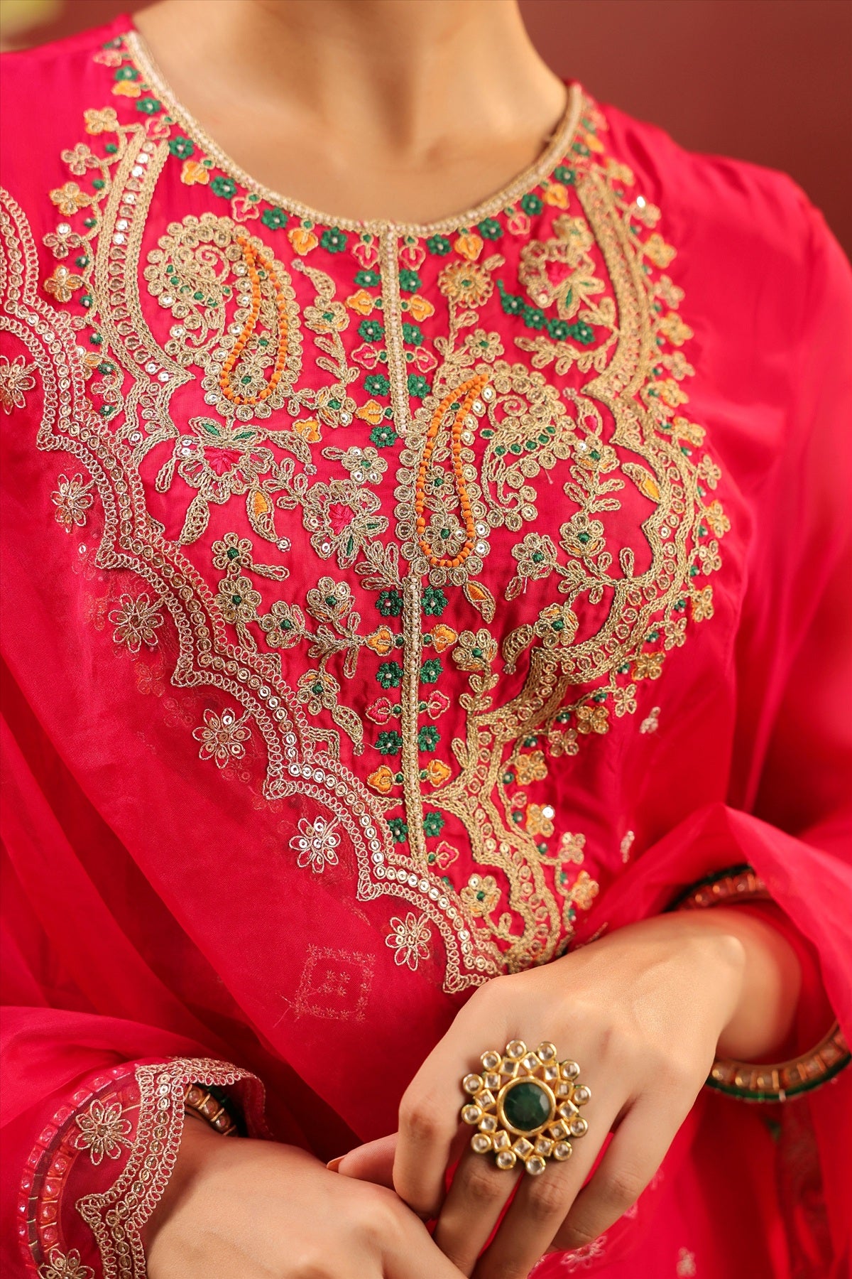 Fuchsia Organza Silk Embroidered Anarkali Suit Set