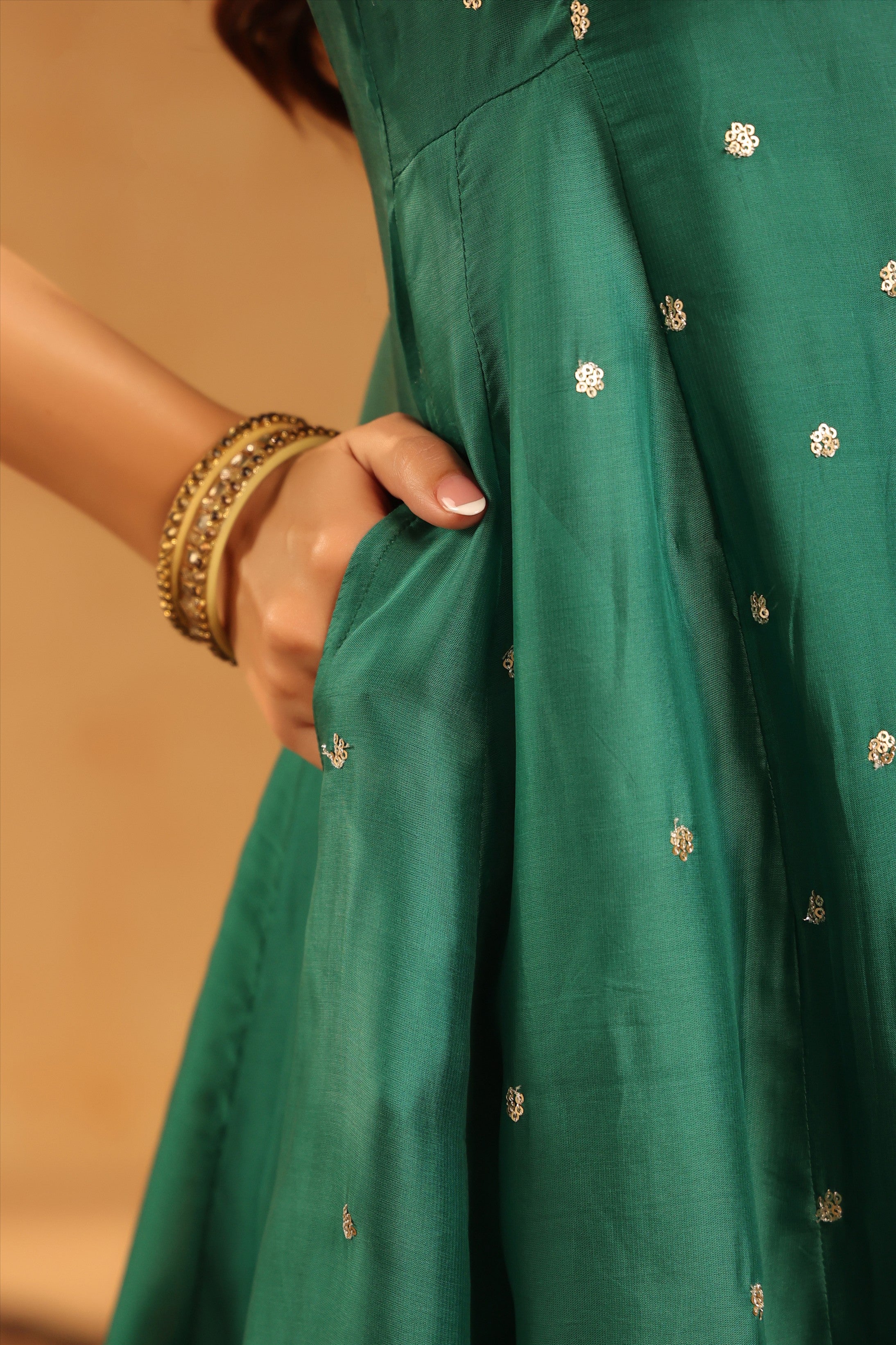 Green Organza Silk Hand Embroidered Anarkali Suit Set