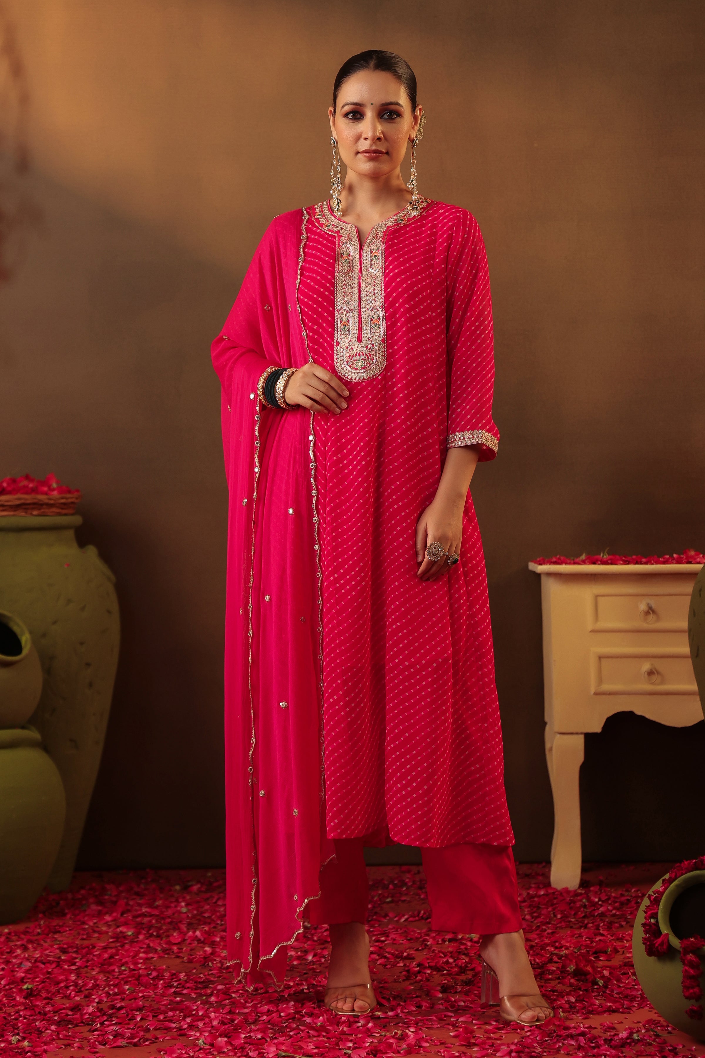 Fuchsia Mothra Georgette Embroidered Anarkali Suit Set